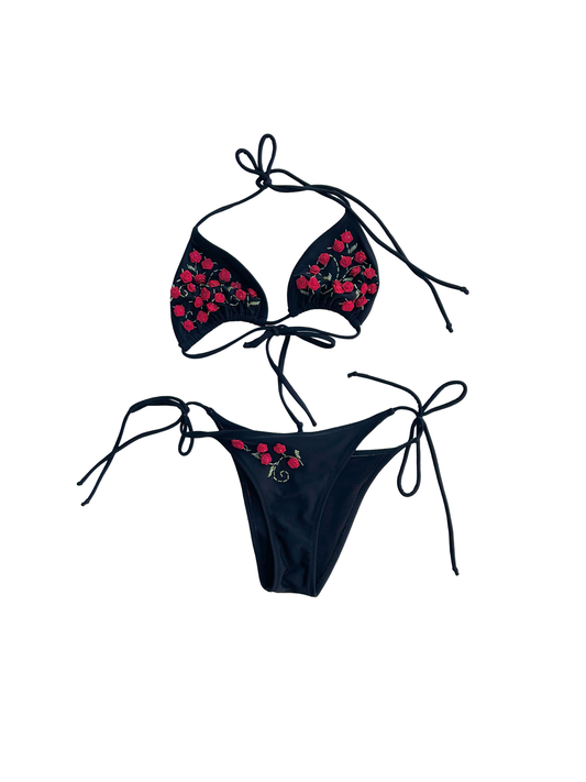 Rose bud embellished bikini