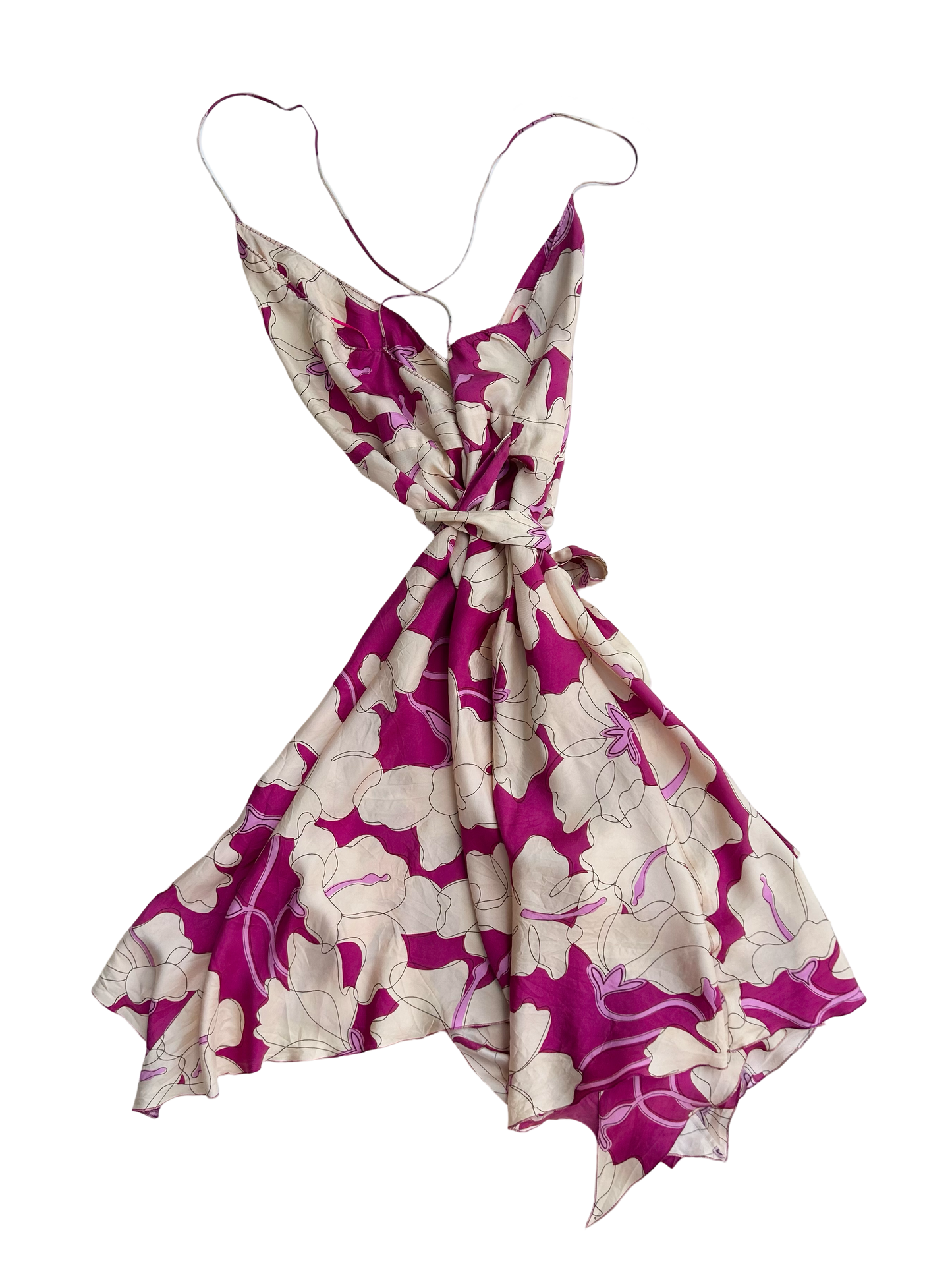 MOSCHINO fuchsia floral wrap silk dress
