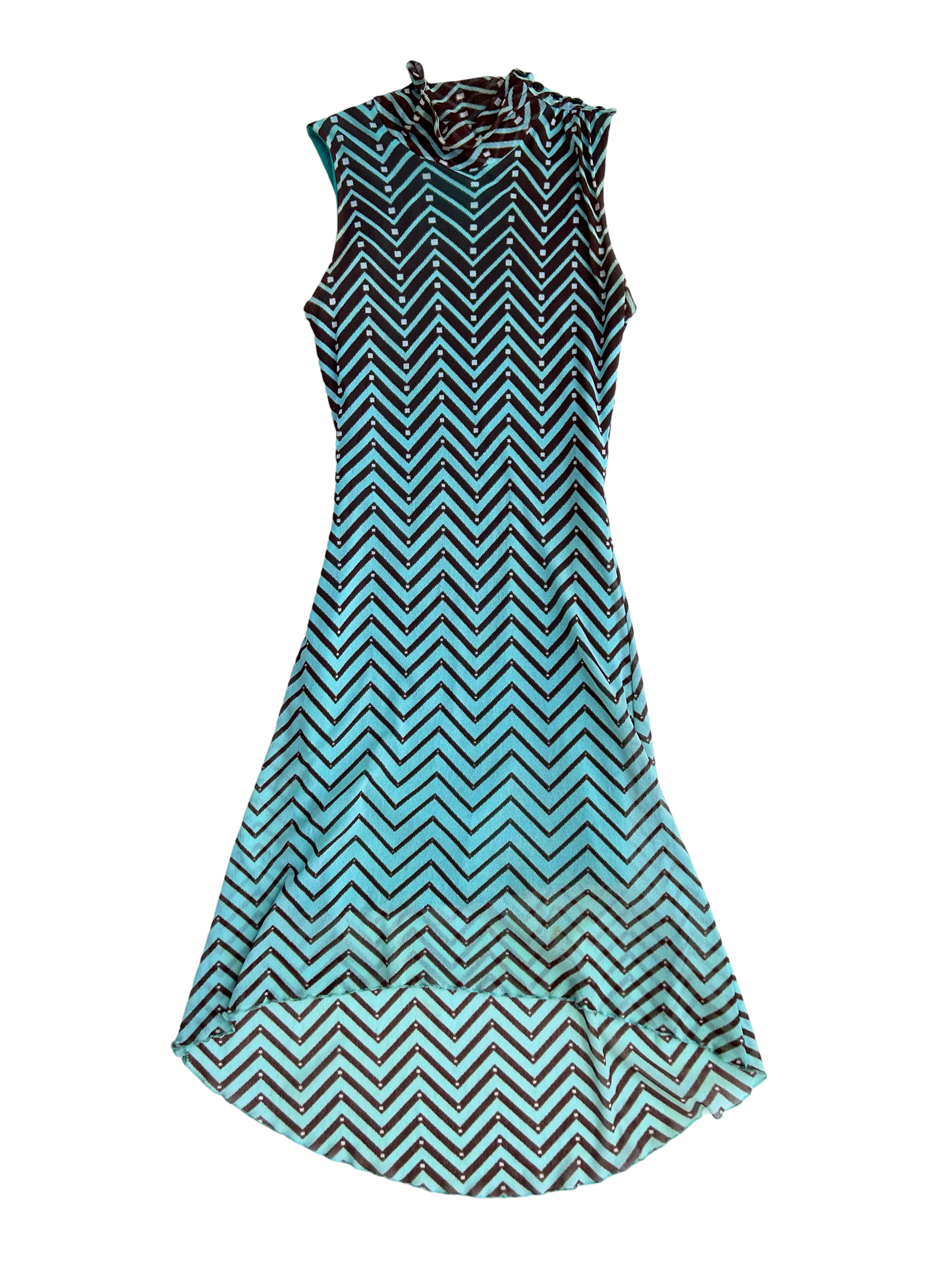 Asymmetrical mesh zig zag polo dress