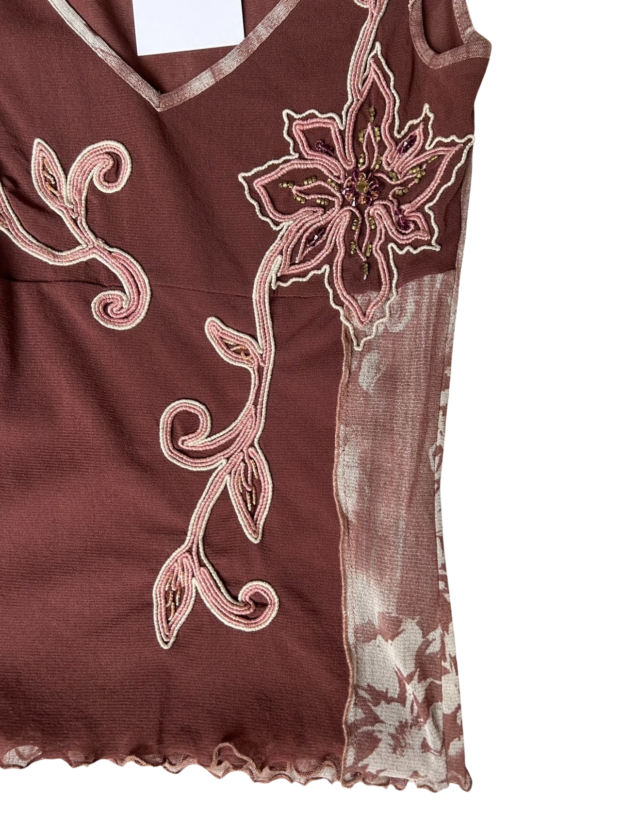Romantic dusty pink flower mesh top