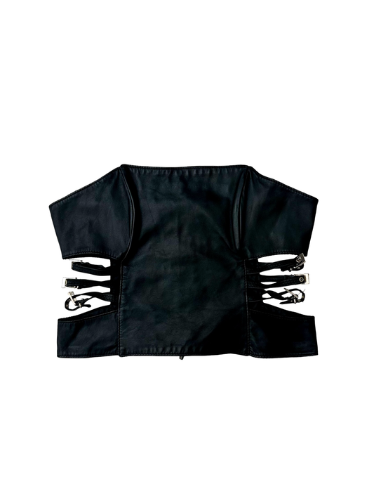 80’s black kinky leather tube top