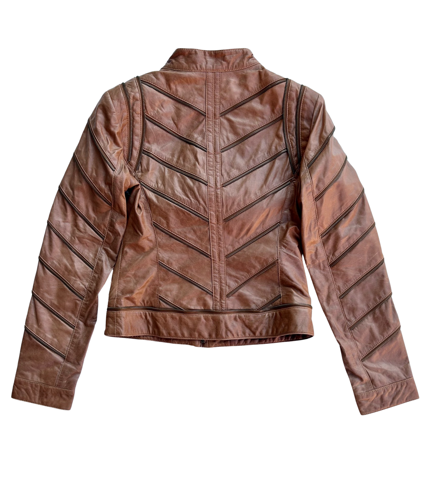 Zipper detailed leather jacket