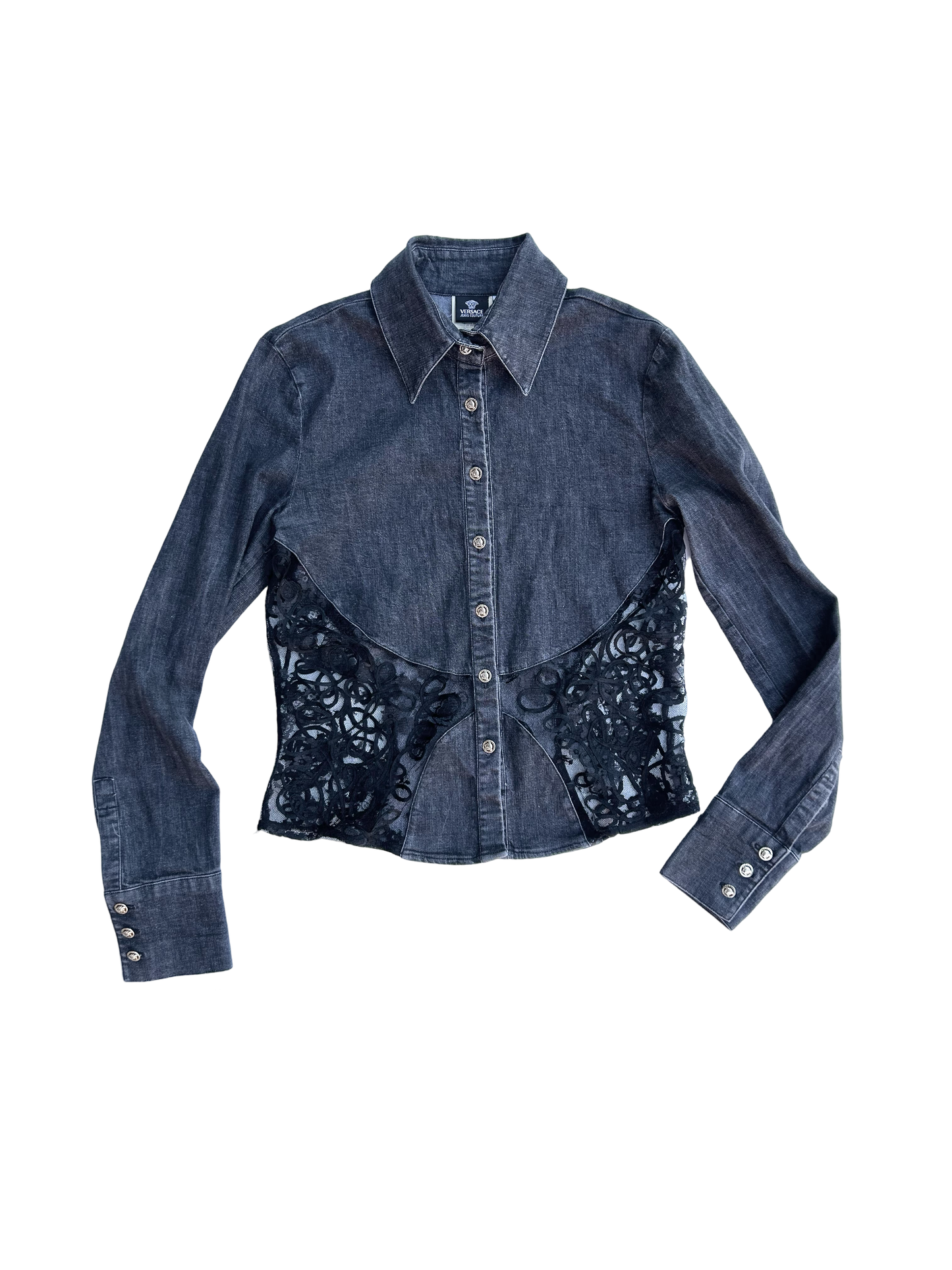 Versace cut out lace denim shirt