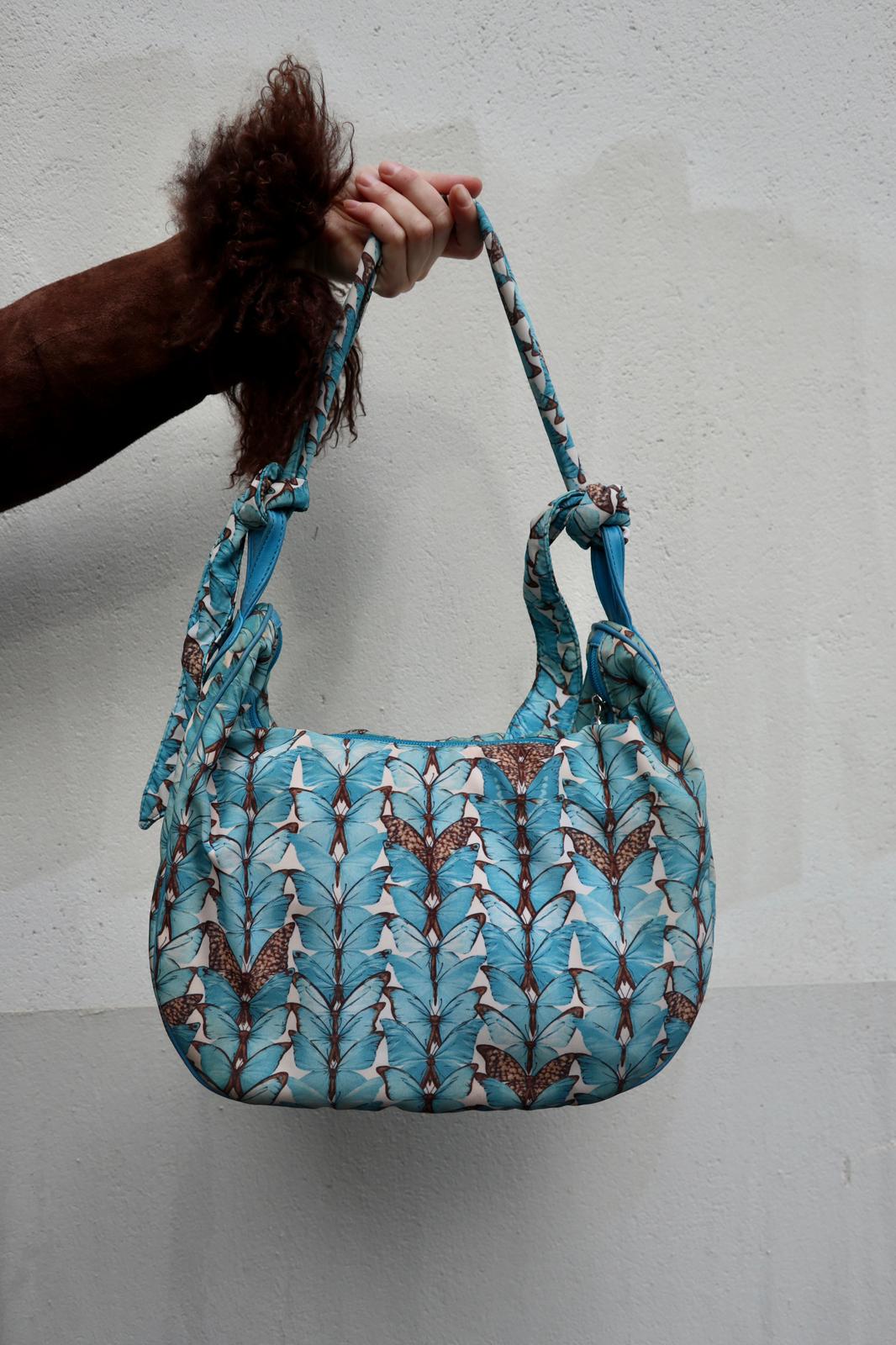 Borbonese Aqua blue butterfly city bag
