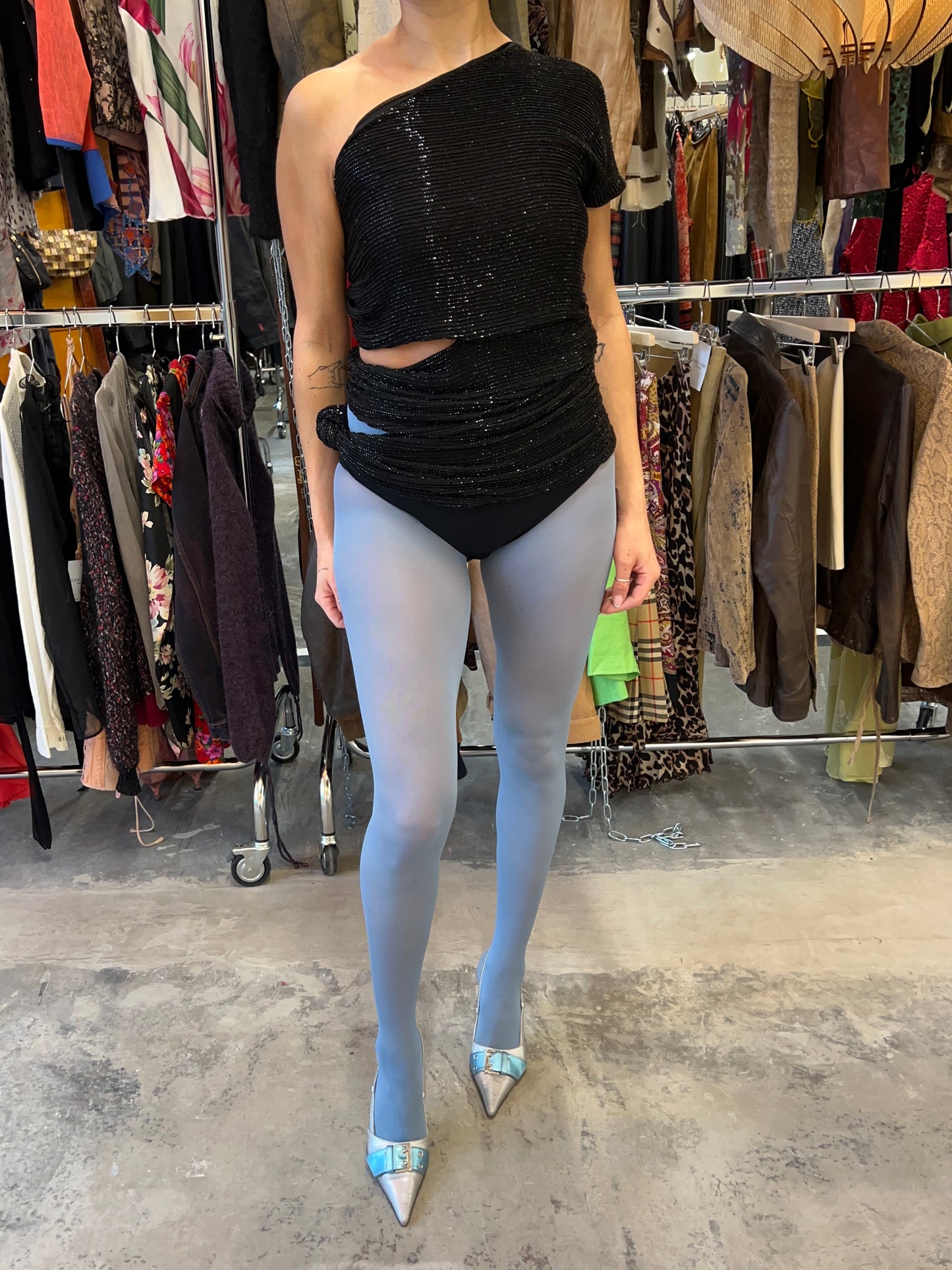 Giorgio Armani Asymmetric Sequin Bodysuit 90s Couture Statement