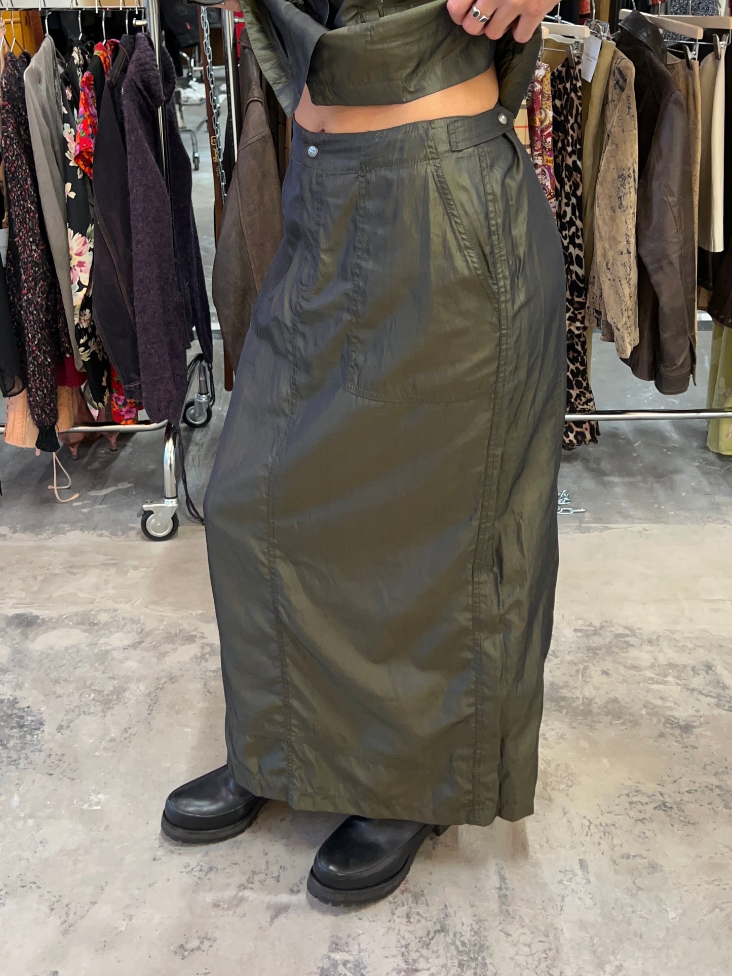 Dark Green Utility Vest & Skirt Set