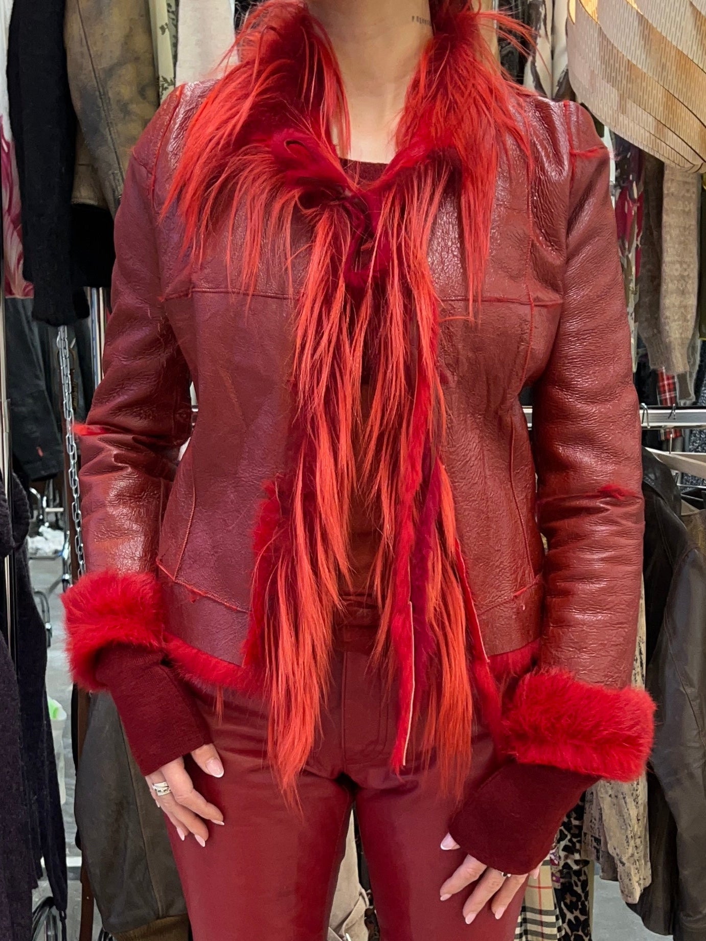 Burgundy Pennylane Furry jacket