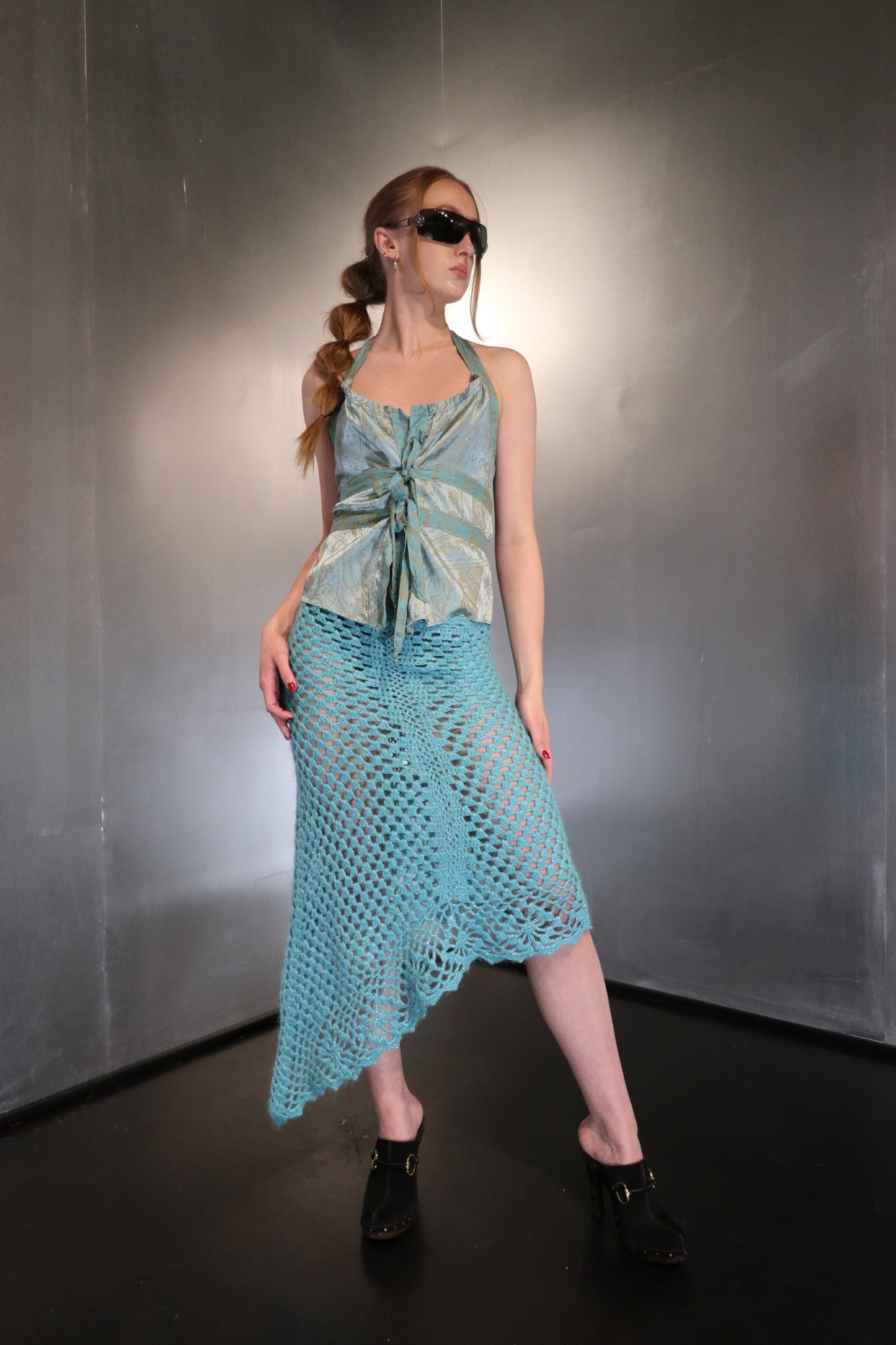 Roberto Cavalli Turquoise Brocade Corset Top