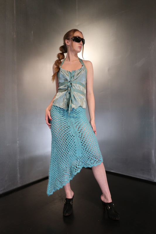 Roberto Cavalli Turquoise Brocade Corset Top