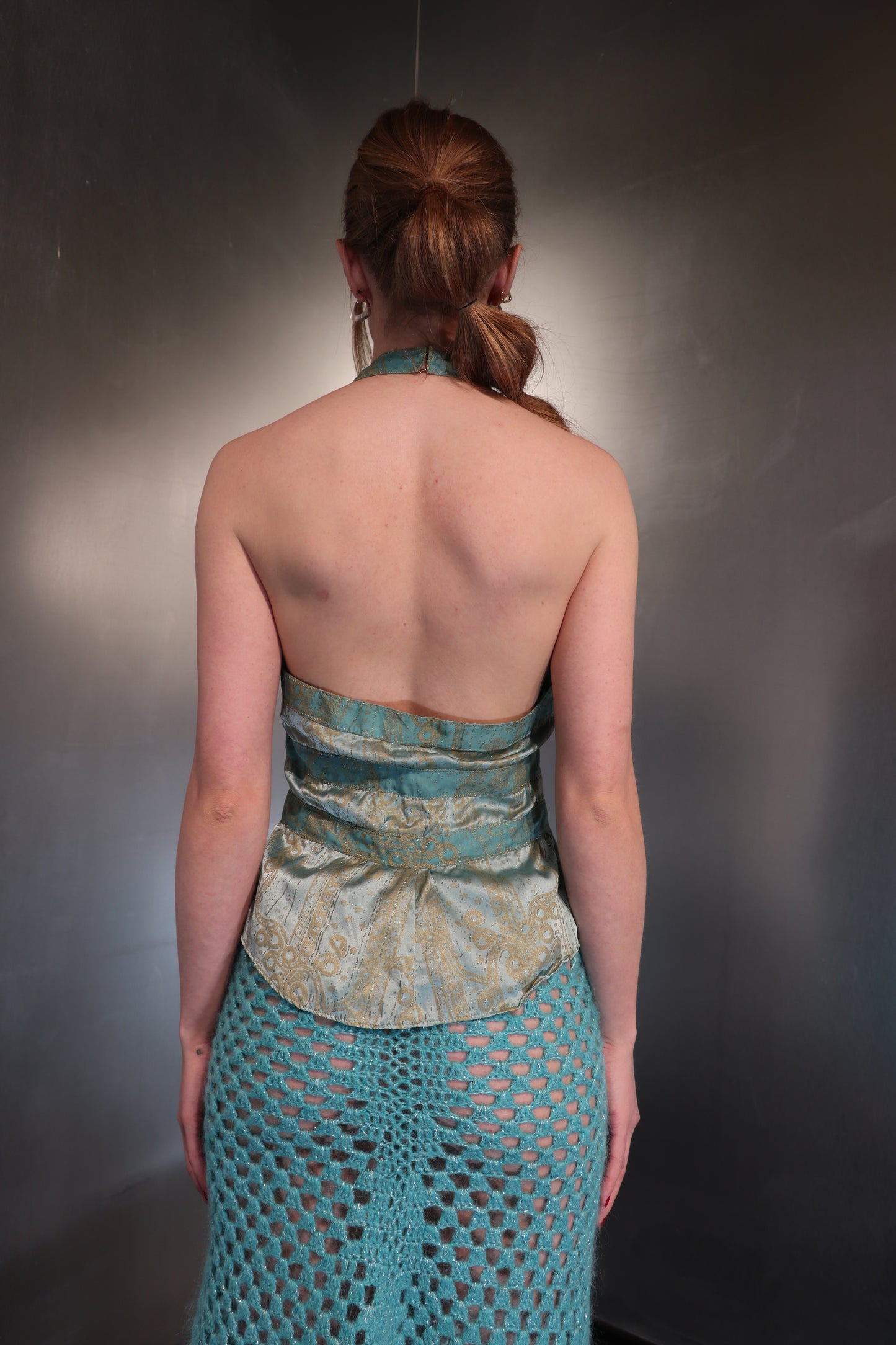 Roberto Cavalli Turquoise Brocade Corset Top