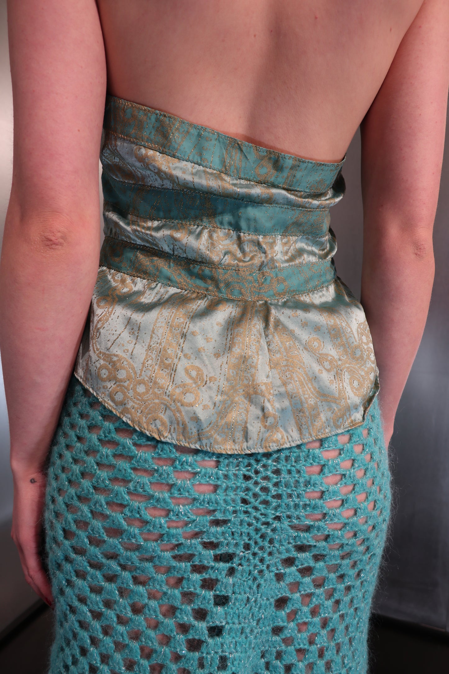 Roberto Cavalli Turquoise Brocade Corset Top