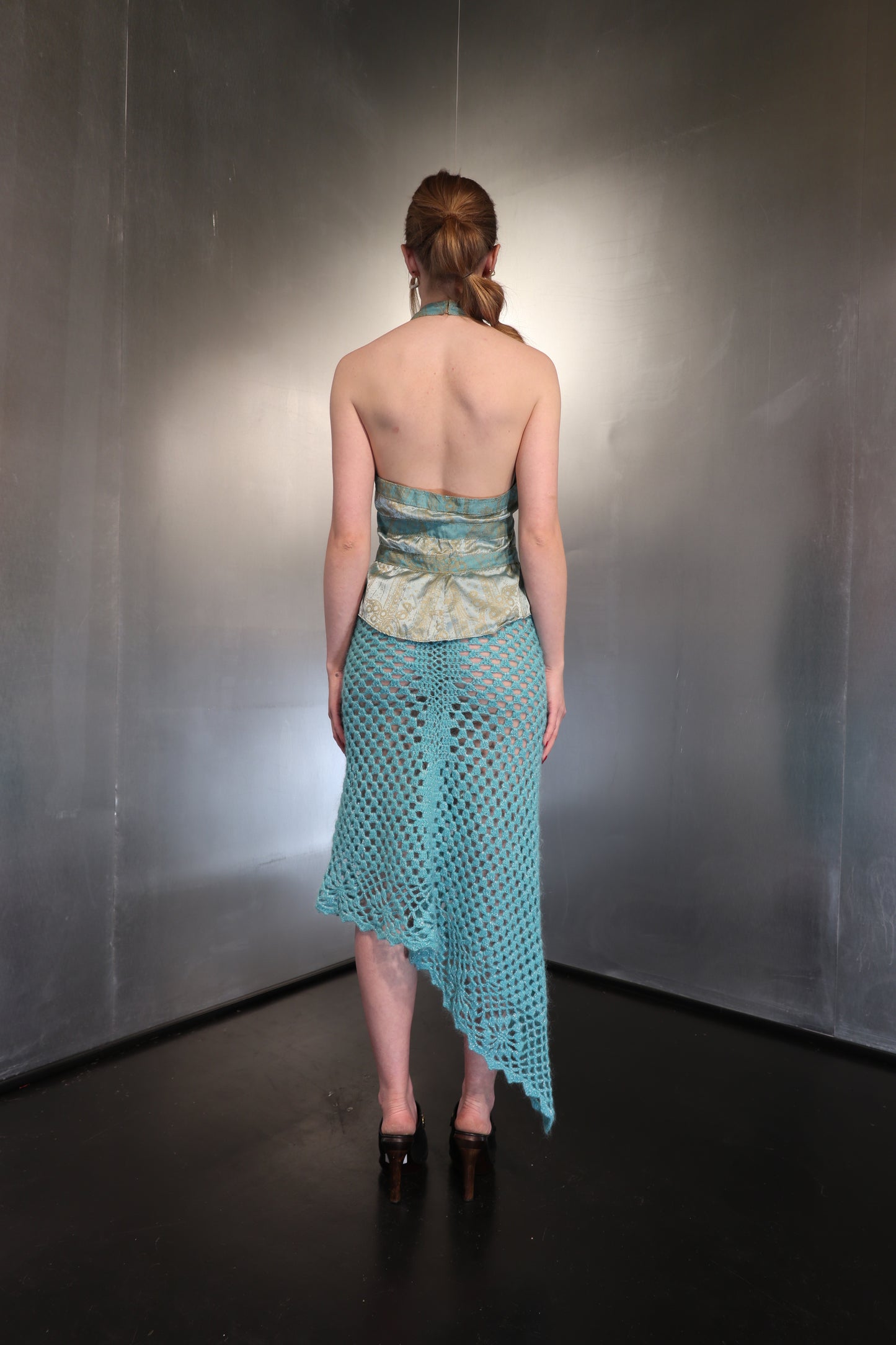 Roberto Cavalli Turquoise Brocade Corset Top