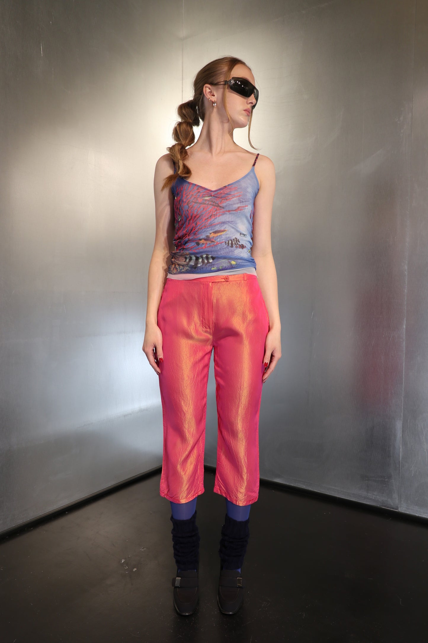 Paola Frani Ocean Print Double Mesh Cami Top