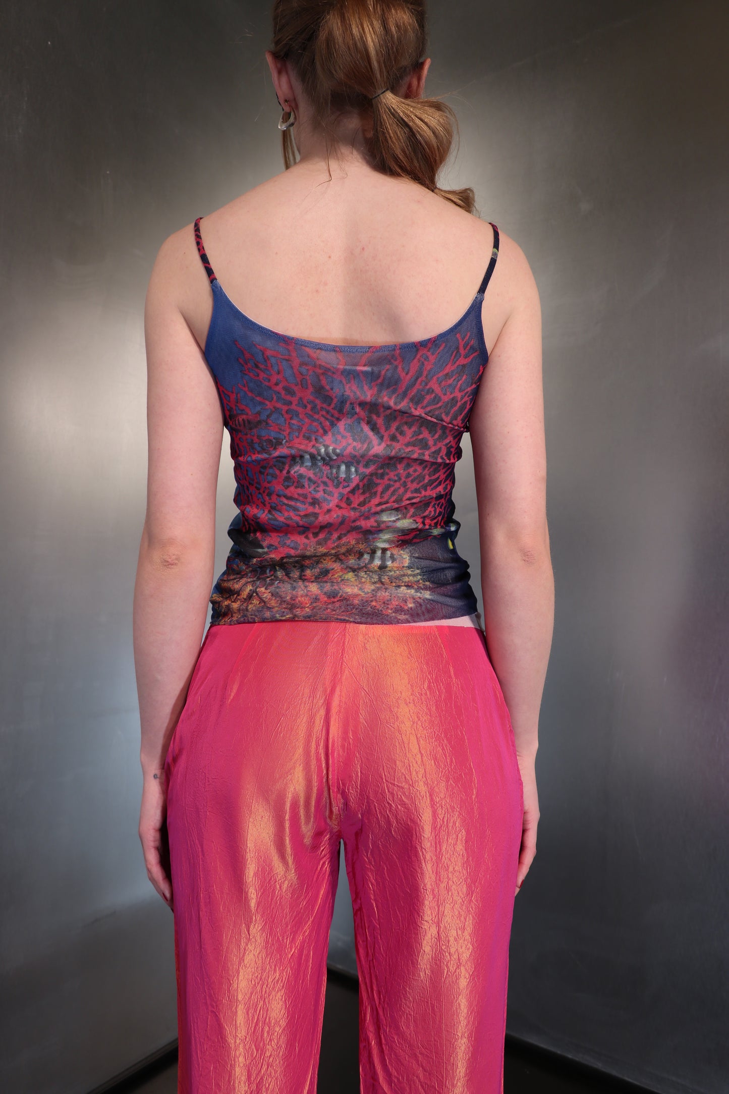 Paola Frani Ocean Print Double Mesh Cami Top