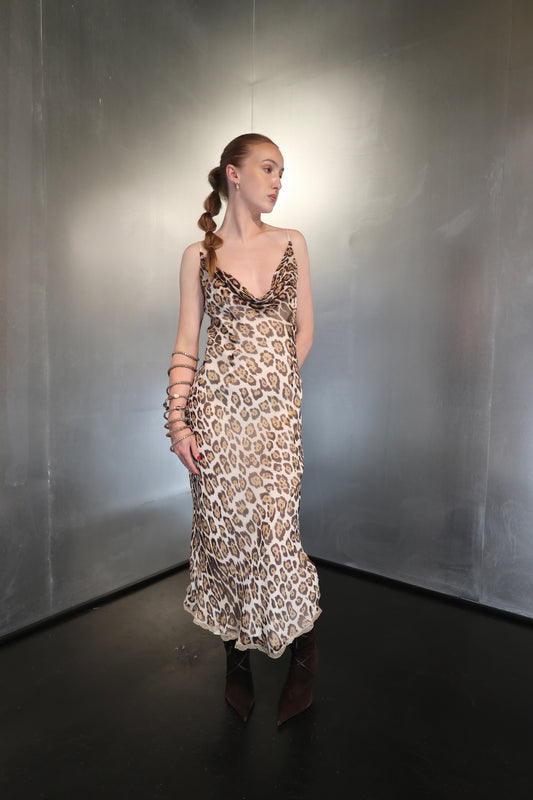 Ermanno Scervino Leopard Print Silk Cowl-Neck Dress