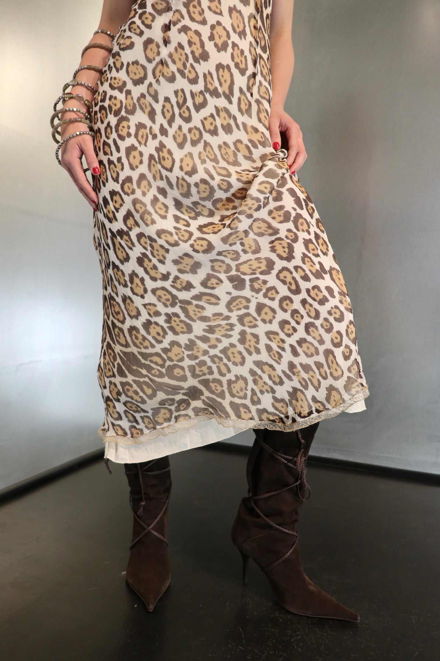 Ermanno Scervino Leopard Print Silk Cowl-Neck Dress