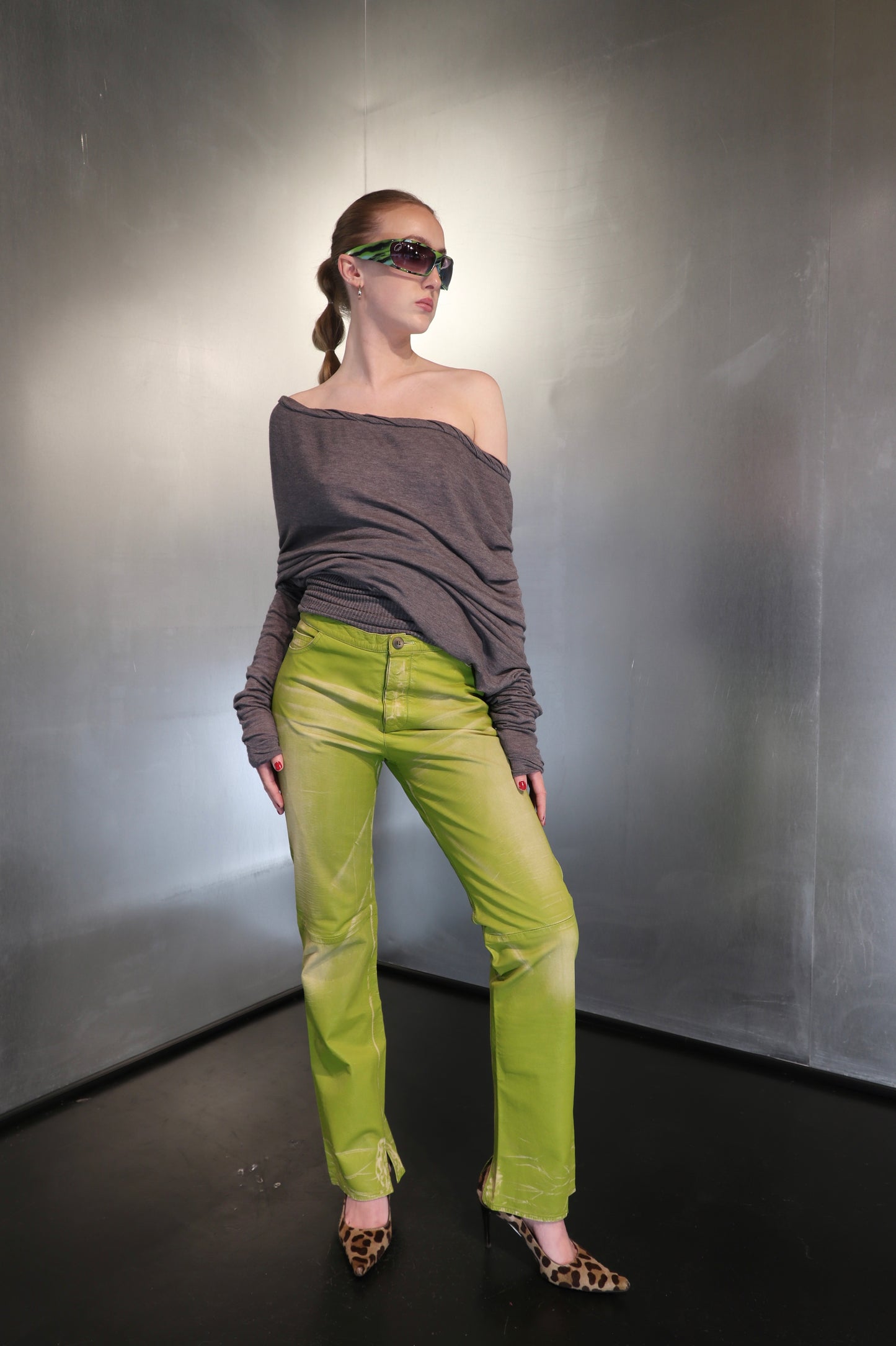 Vintage Emporio Armani Acid Green Leather Pants