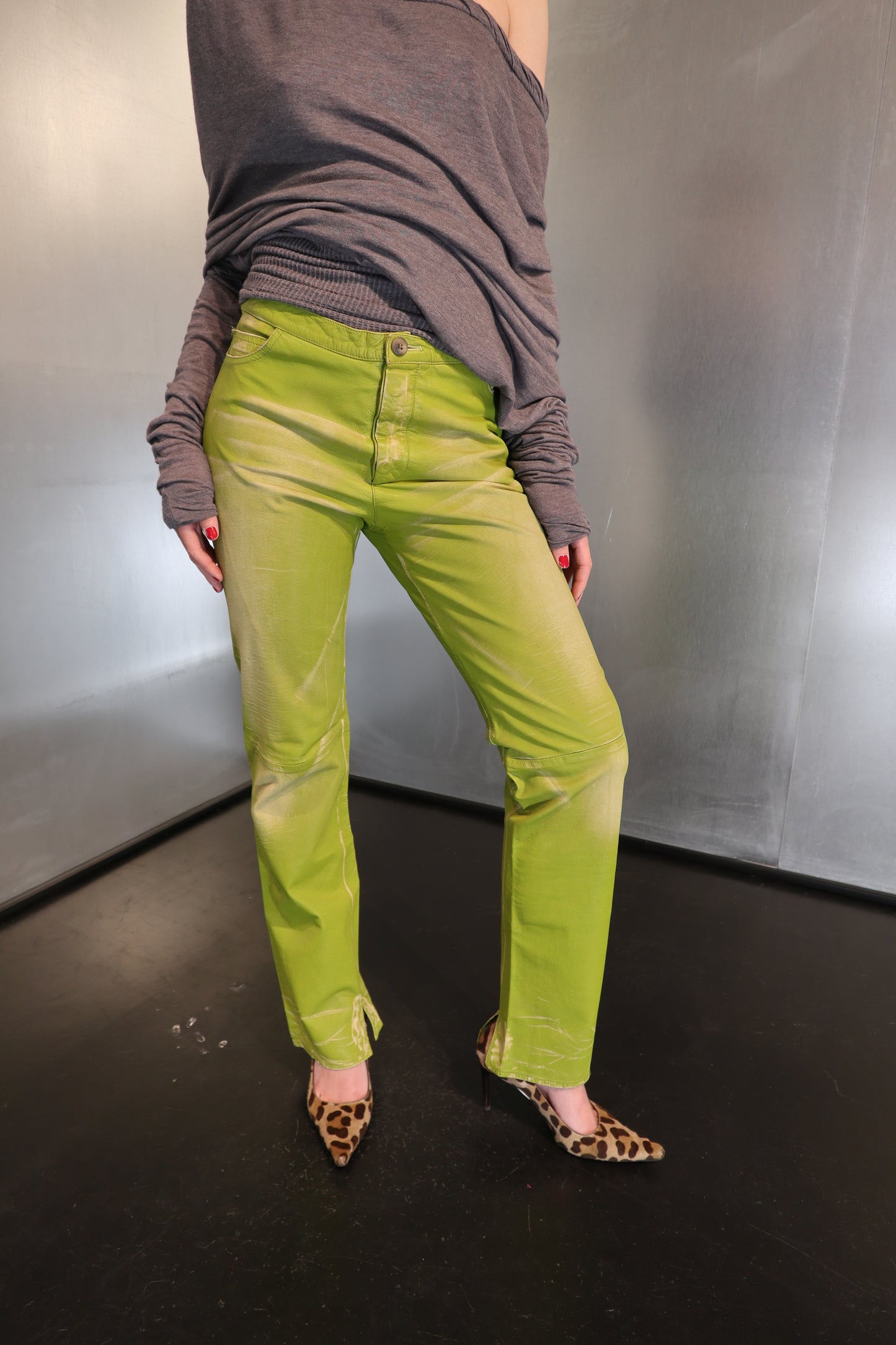 Vintage Emporio Armani Acid Green Leather Pants