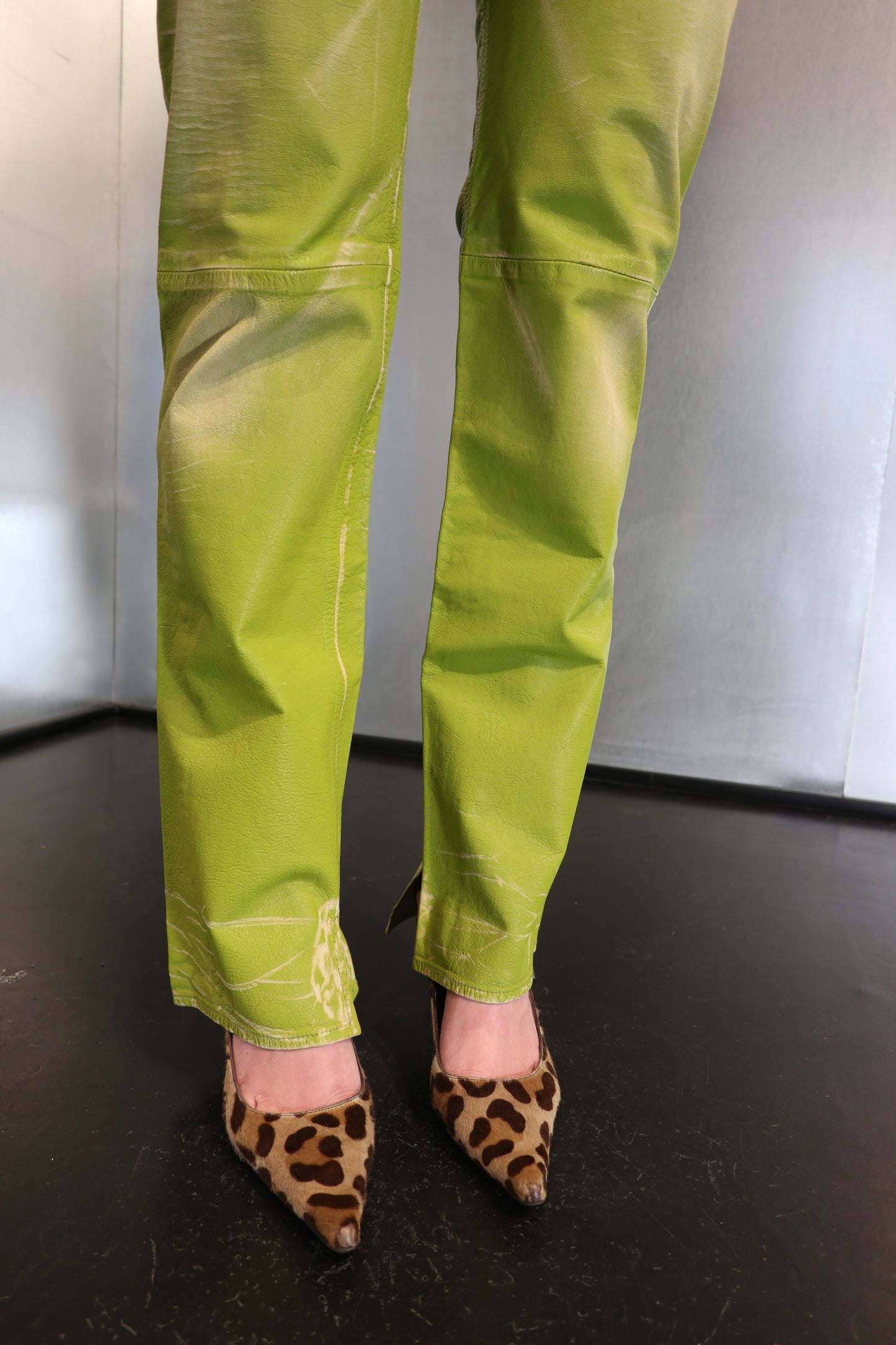 Vintage Emporio Armani Acid Green Leather Pants