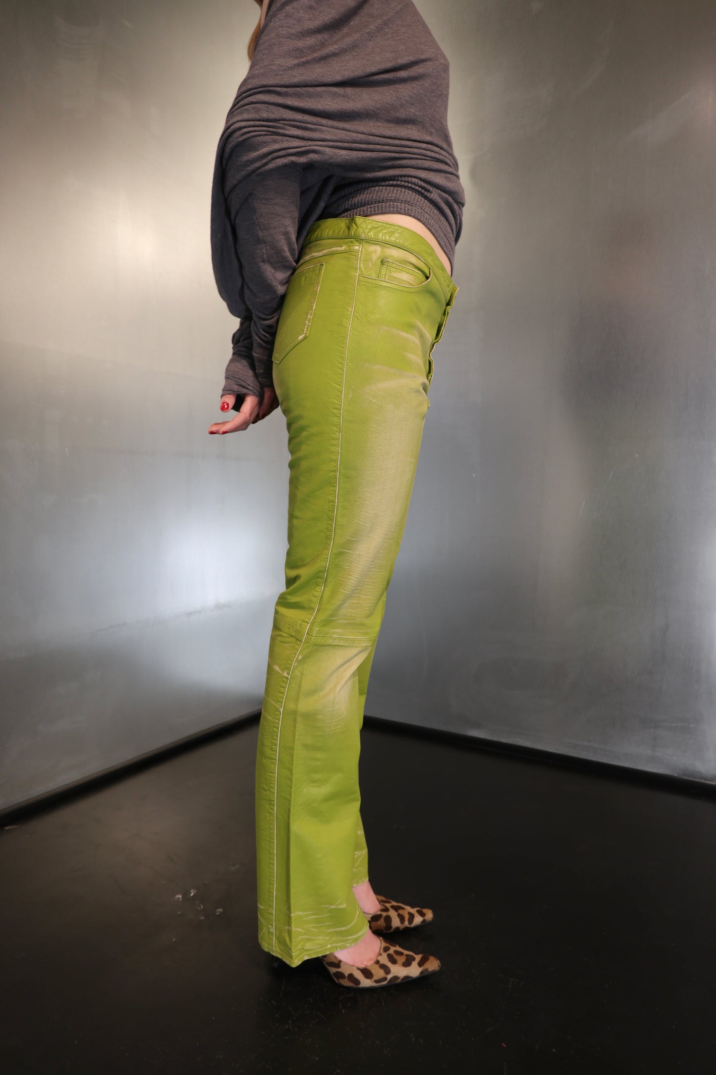Vintage Emporio Armani Acid Green Leather Pants