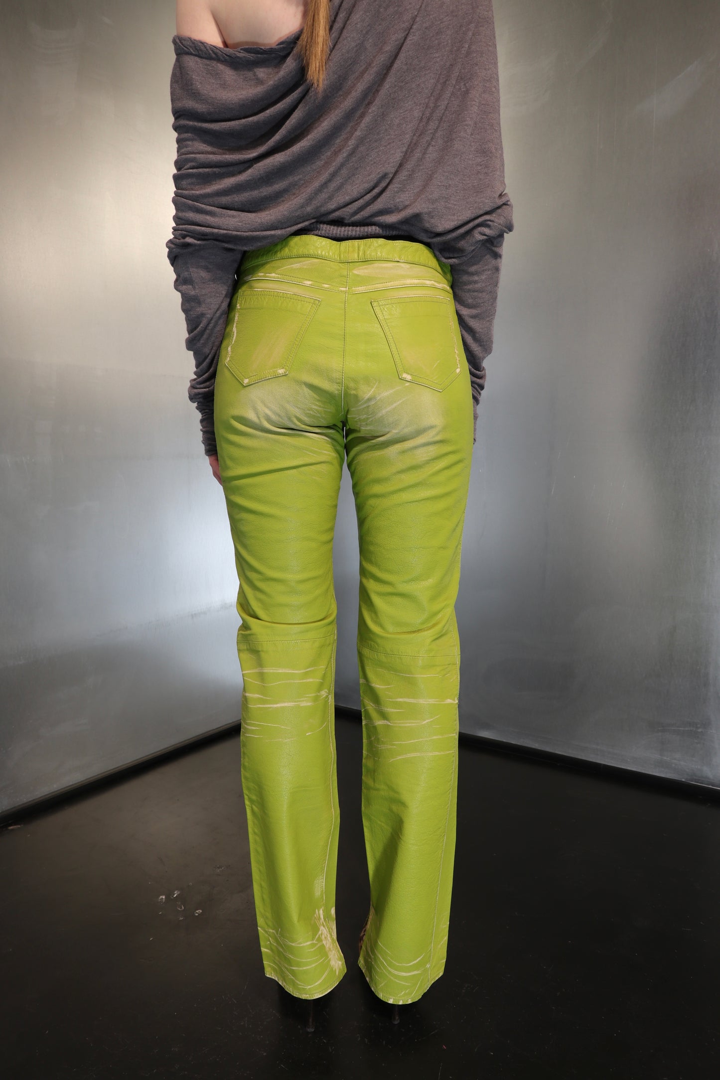 Vintage Emporio Armani Acid Green Leather Pants