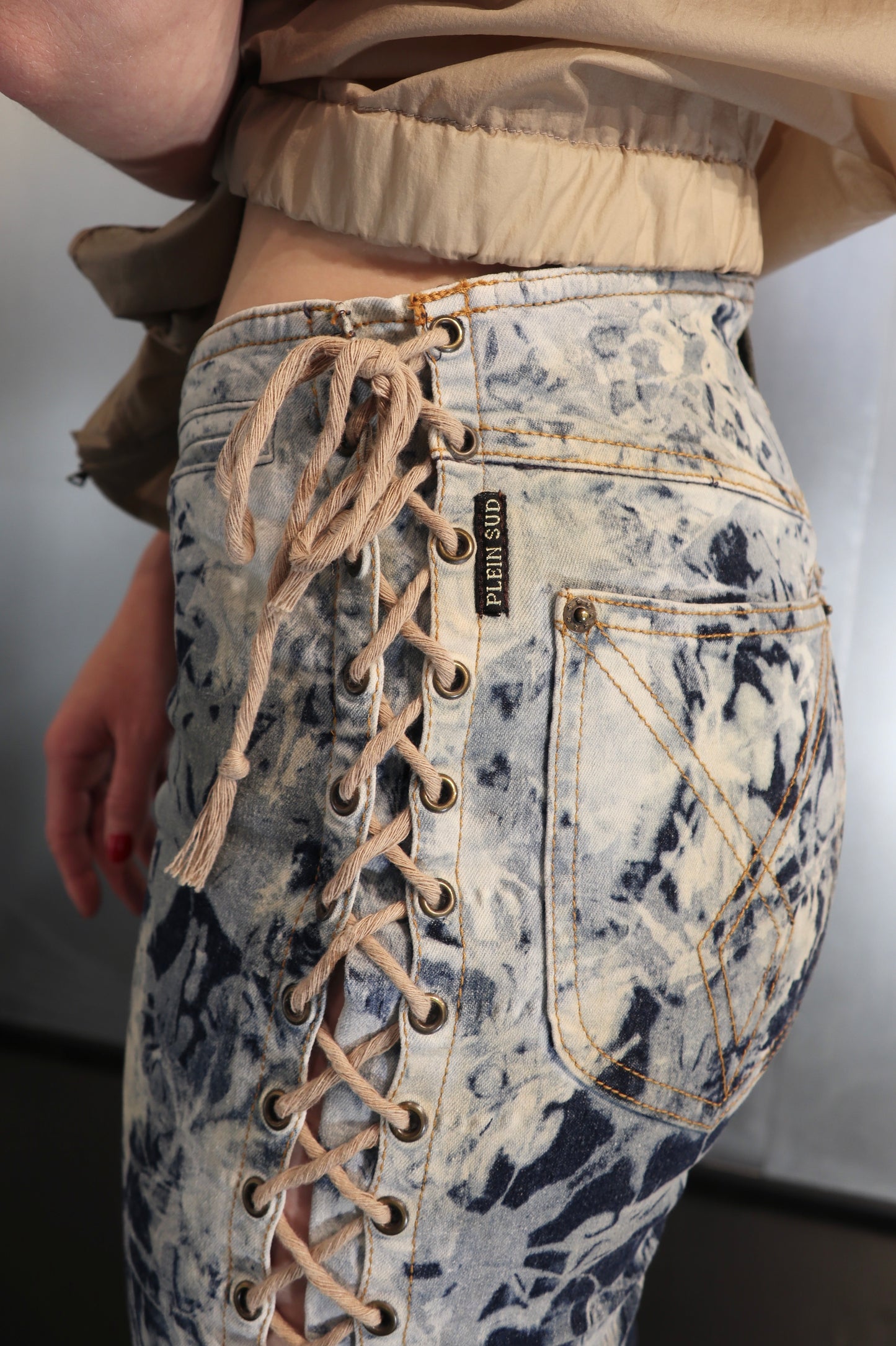 Plein Sud Jeanius Side Lace-Up Y2K Jeans