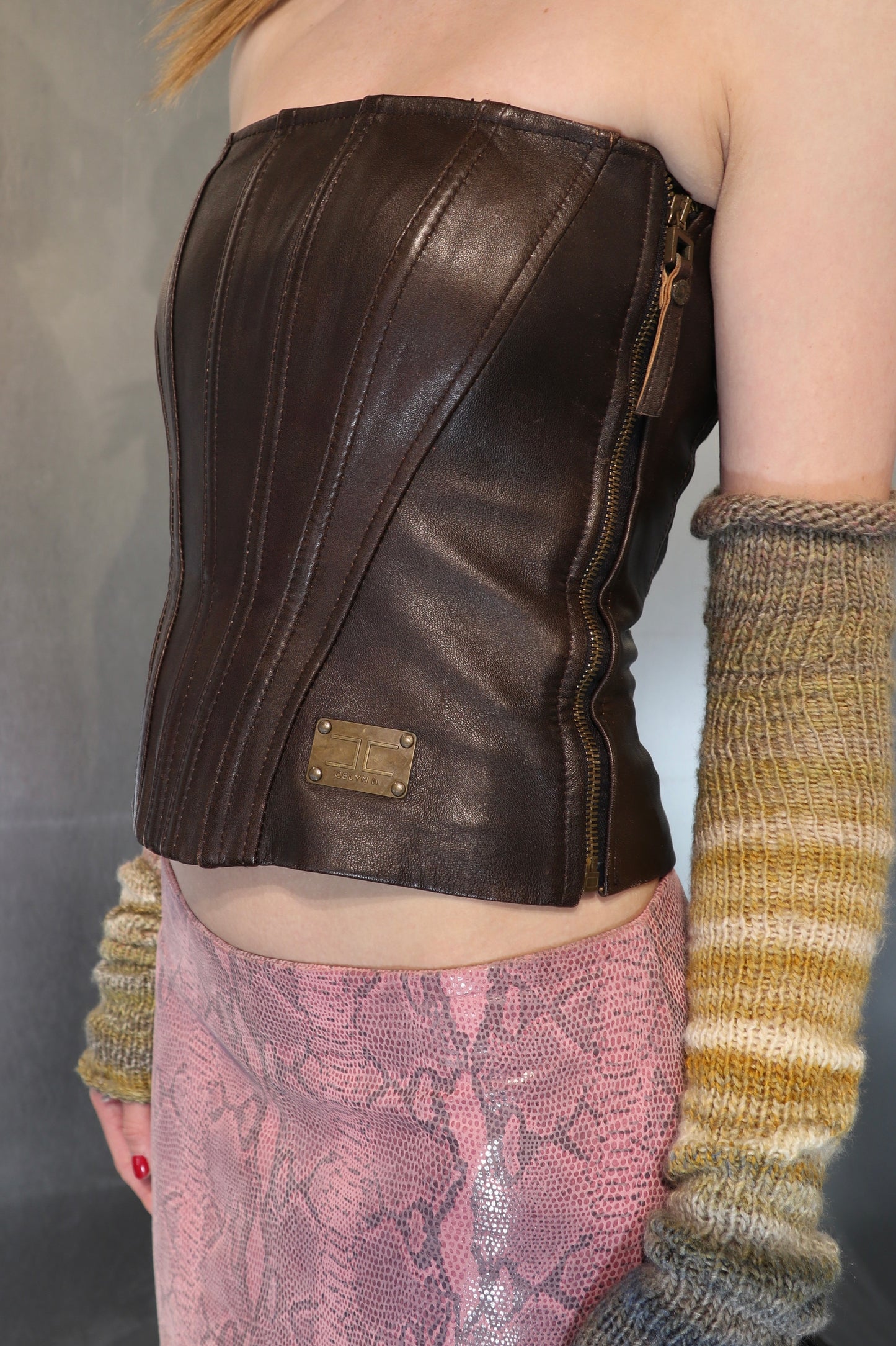 Vintage Celyn.b Brown Leather Buckle Corset Top