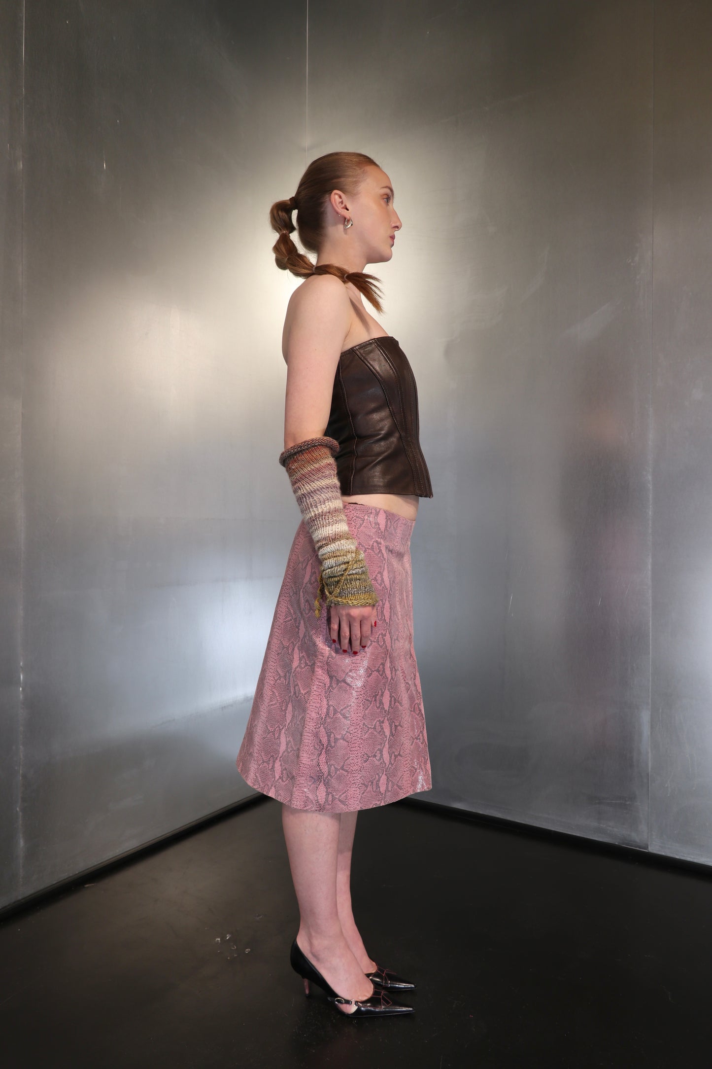 Pink Snakeskin print leather pencil skirt