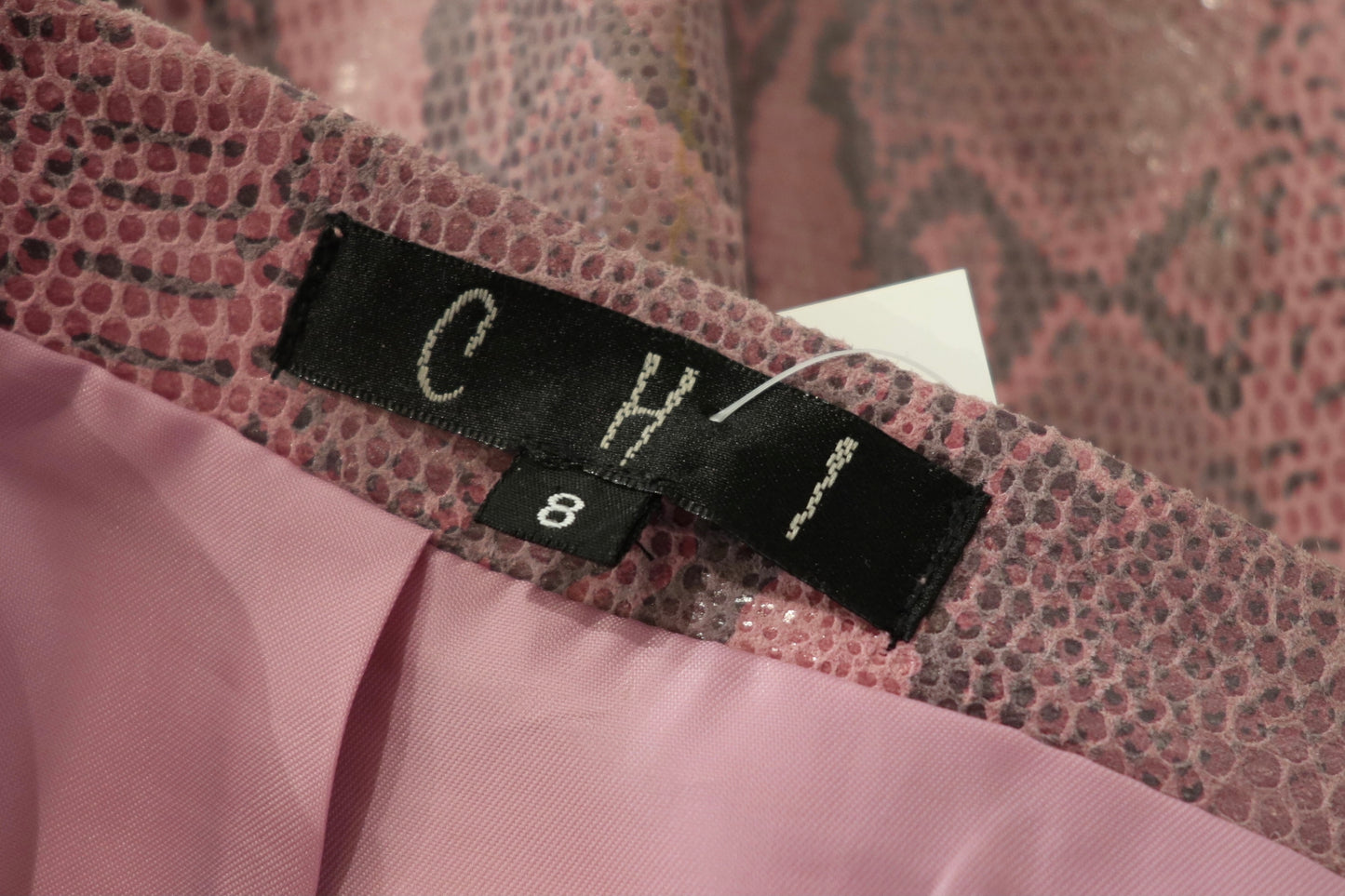 Pink Snakeskin print leather pencil skirt