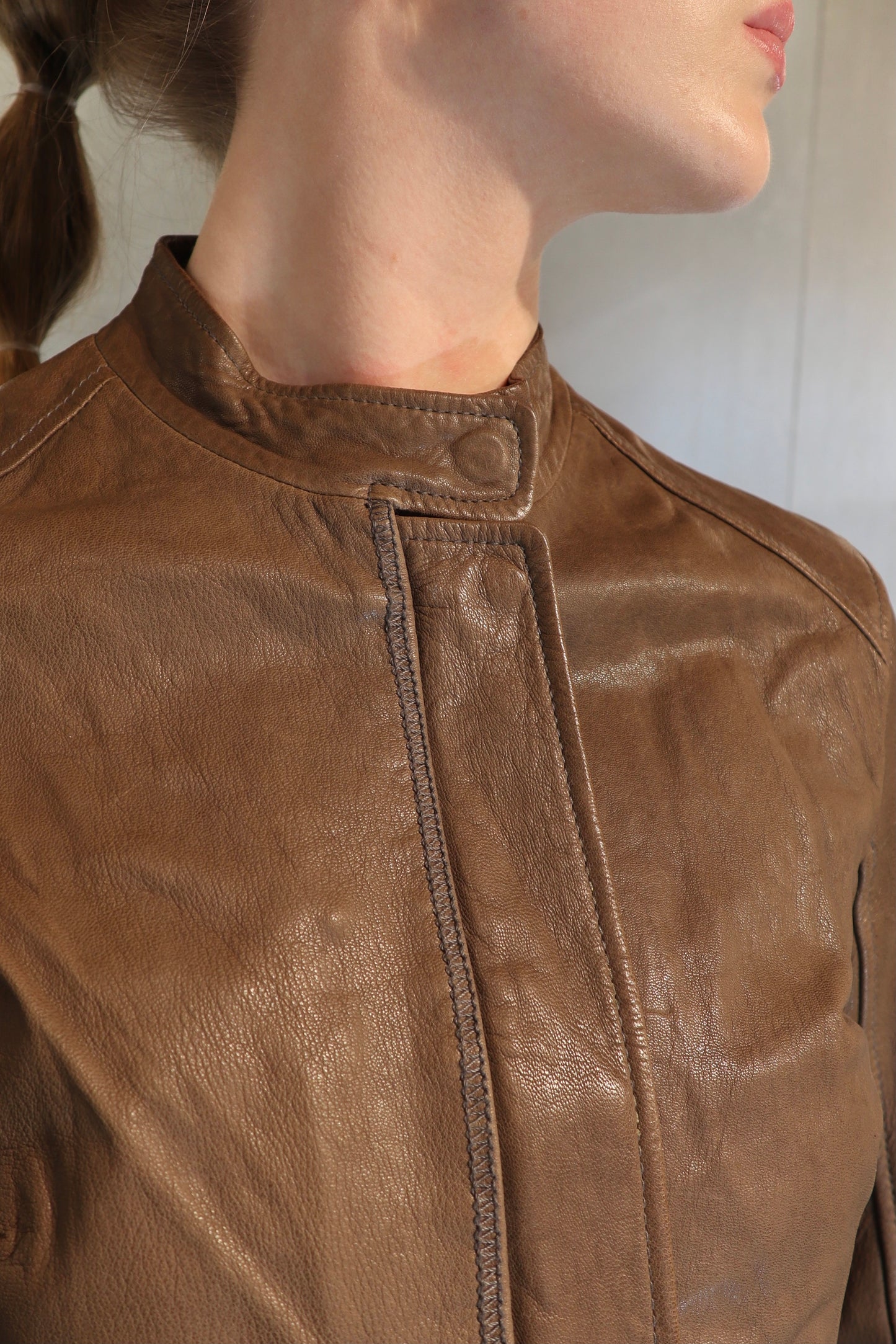 BOSS Orange Brown Fitted Leather Jacket