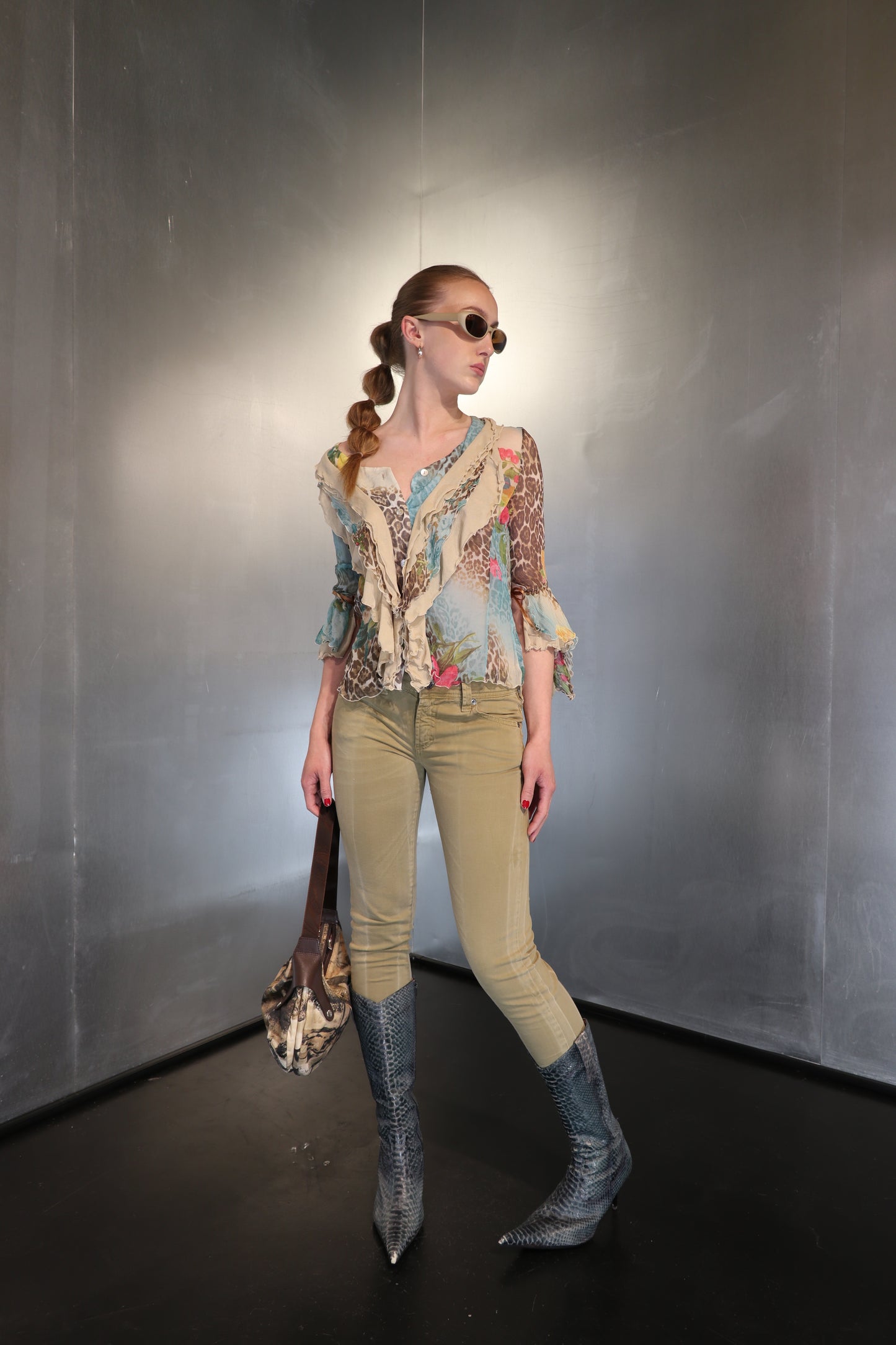 Italian 2000’s Silk floral ruffle blouse
