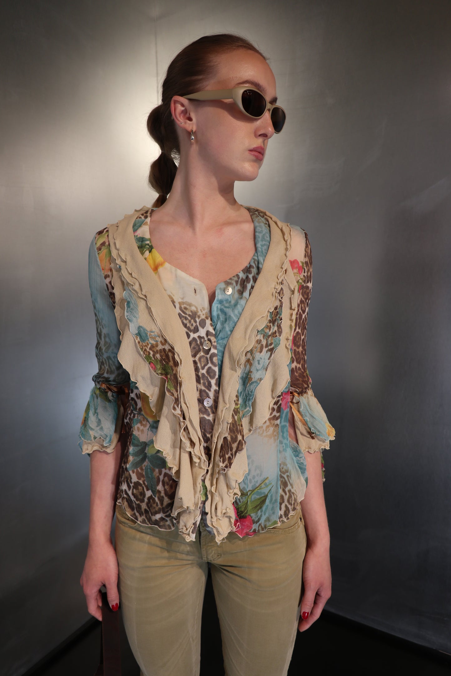 Italian 2000’s Silk floral ruffle blouse