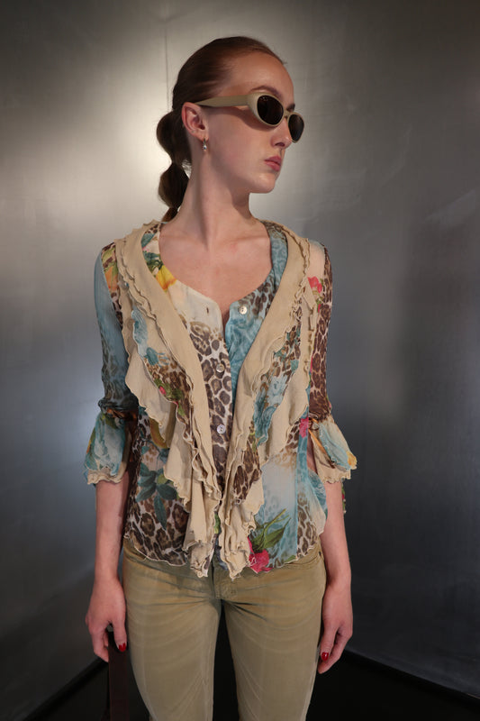 Italian 2000’s Silk floral ruffle blouse