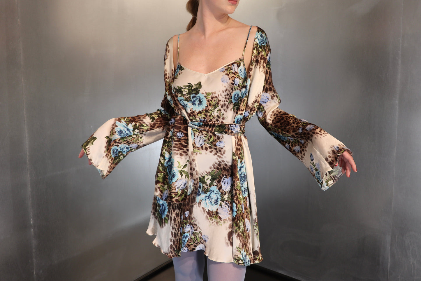 Vintage Roberto Cavalli Floral Leopard Silk Lingerie Set