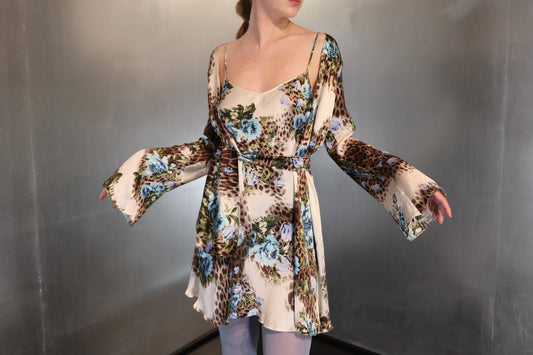 Vintage Roberto Cavalli Floral Leopard Silk Lingerie Set