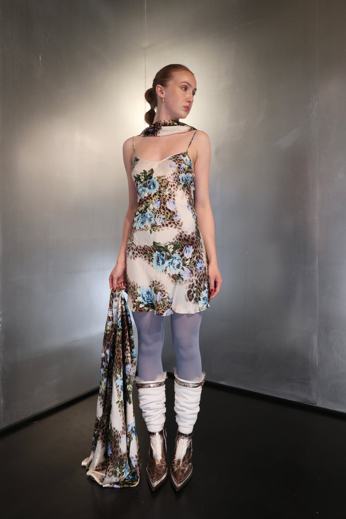 Vintage Roberto Cavalli Floral Leopard Silk Lingerie Set