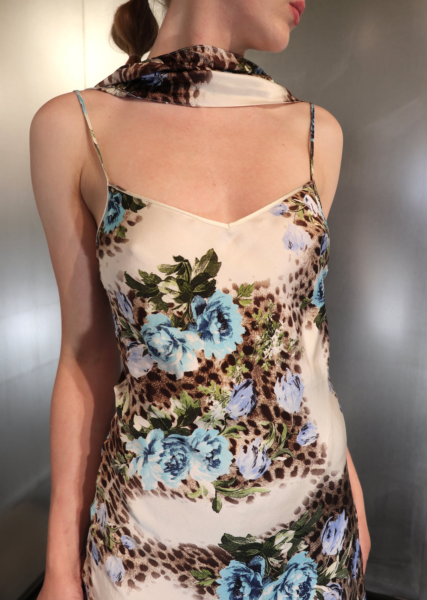 Vintage Roberto Cavalli Floral Leopard Silk Lingerie Set
