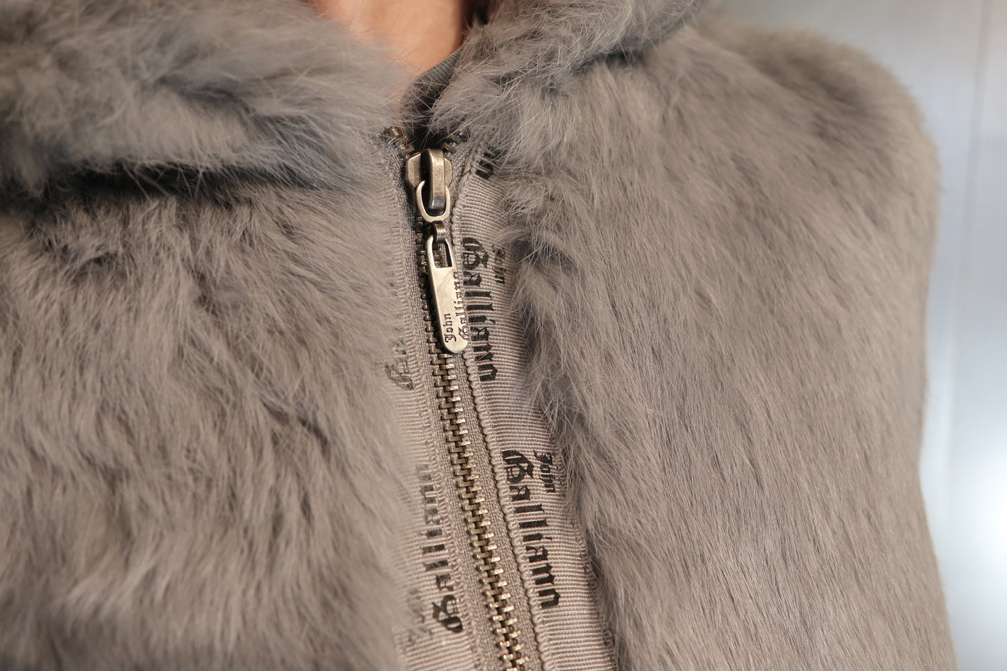 John Galliano Newspaper Lined Rabbit Fur Hooded Jacket