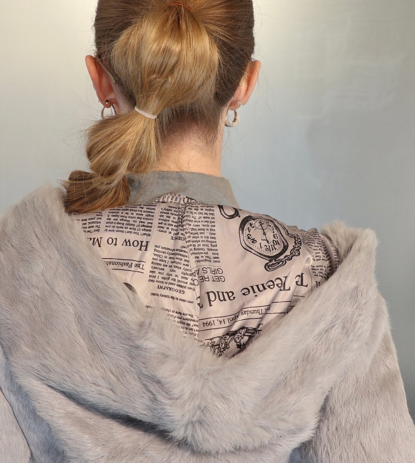 John Galliano Newspaper Lined Rabbit Fur Hooded Jacket
