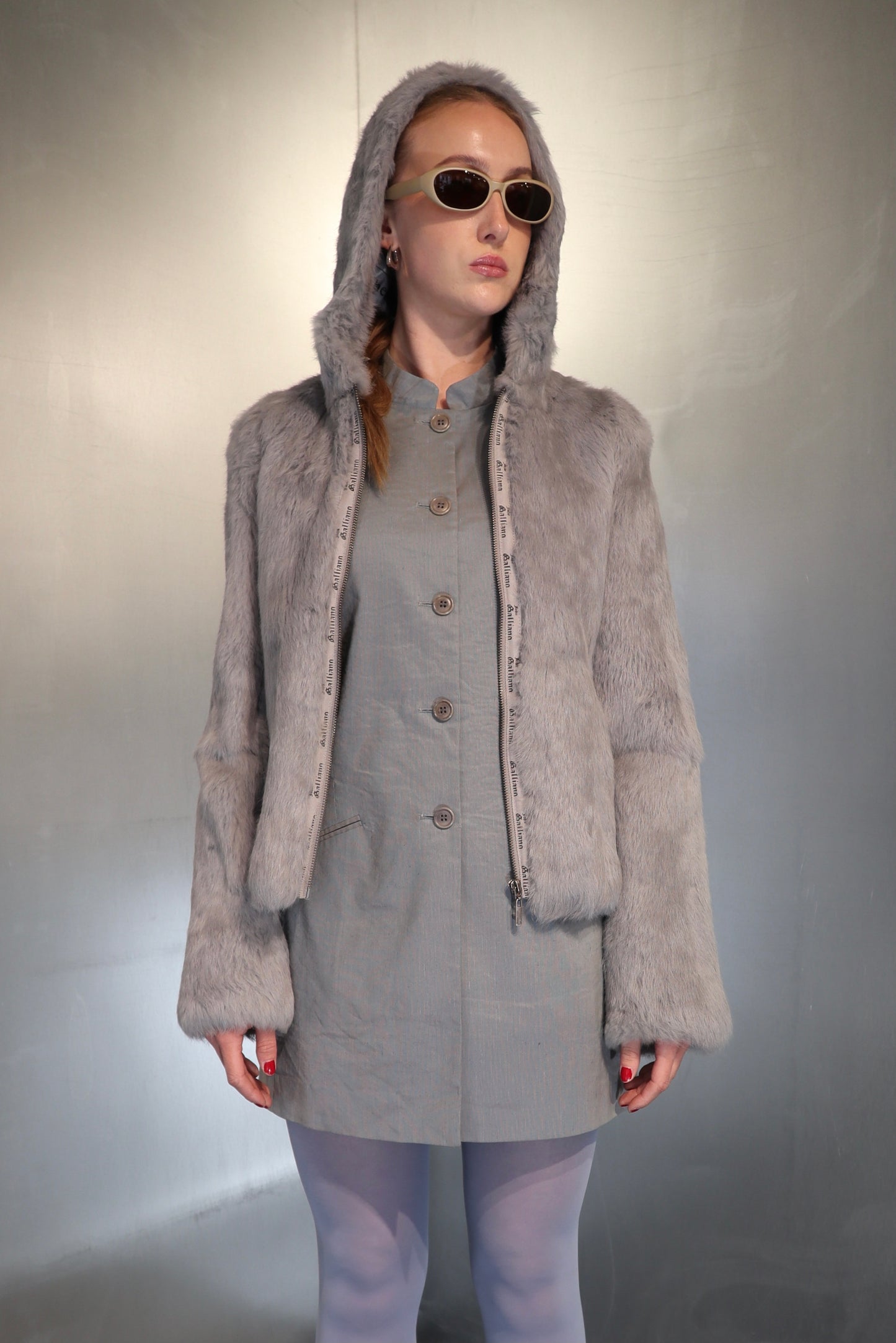 John Galliano Newspaper Lined Rabbit Fur Hooded Jacket