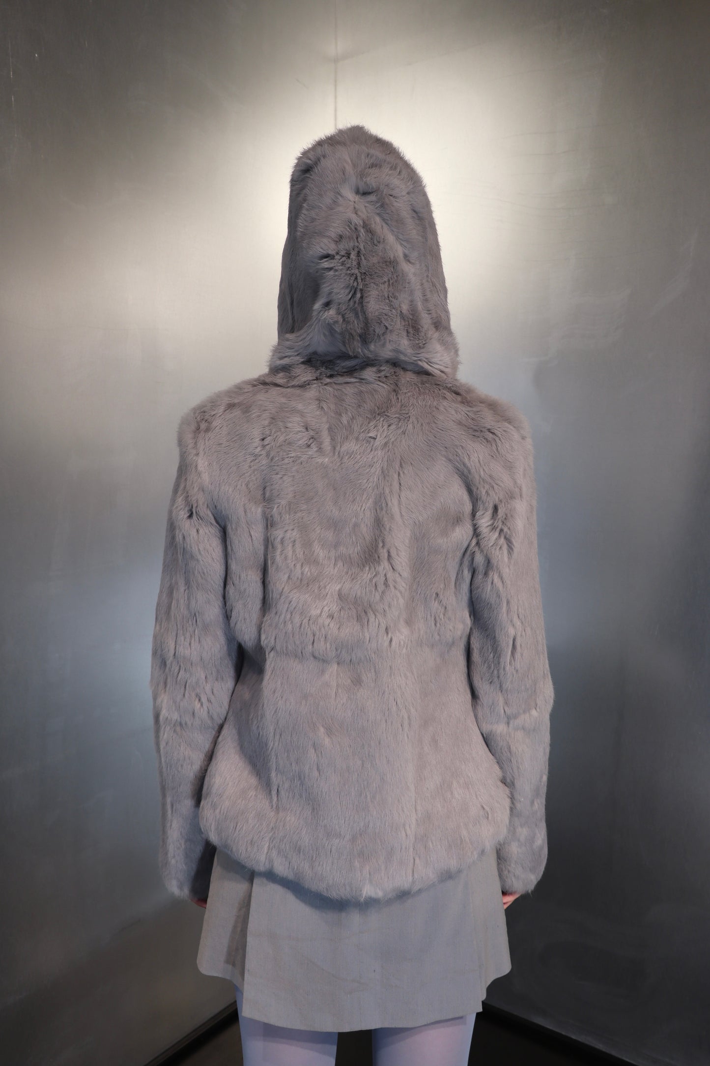 John Galliano Newspaper Lined Rabbit Fur Hooded Jacket