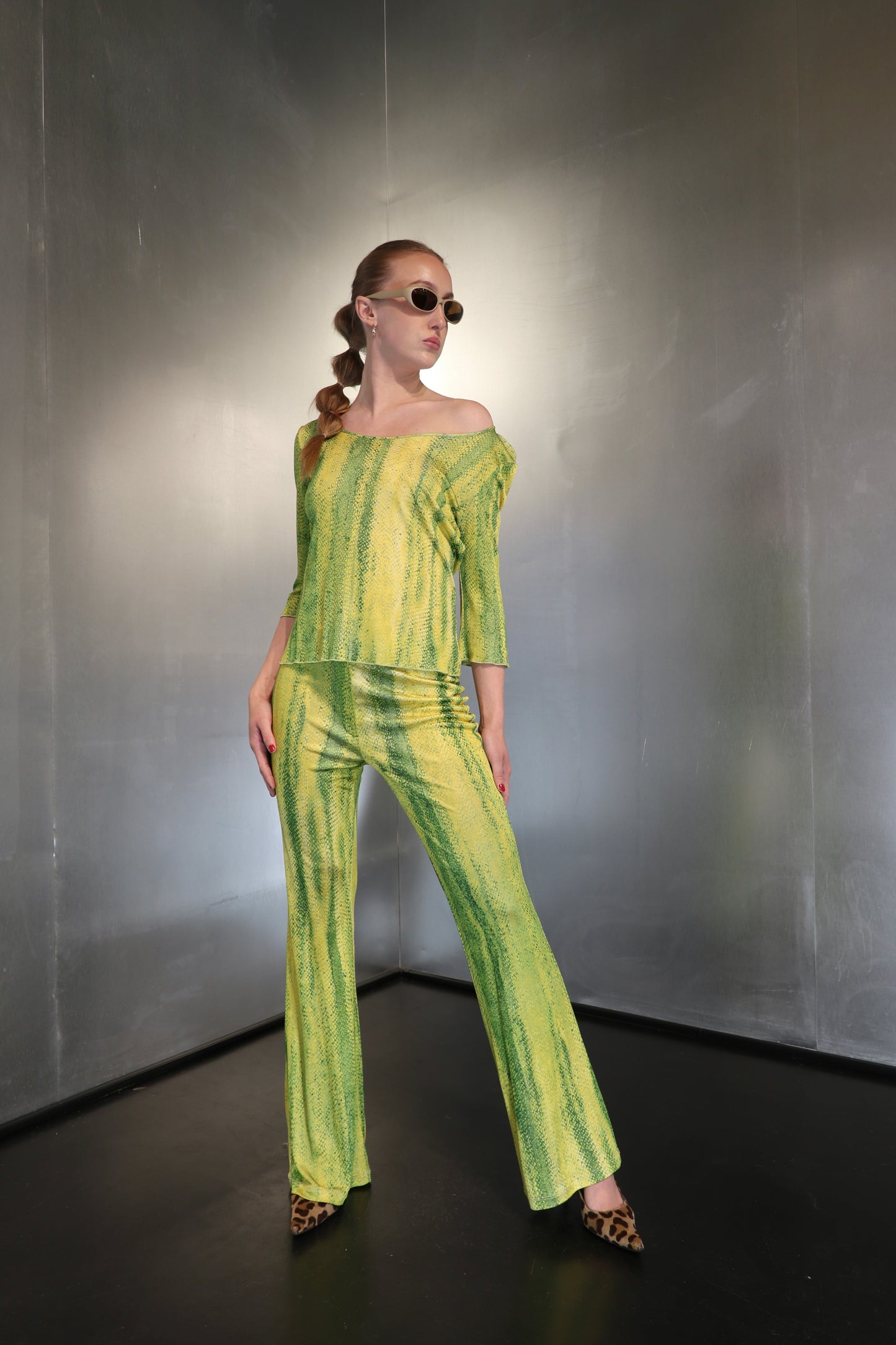 Vintage Class Roberto Cavalli Green Snake Print Set