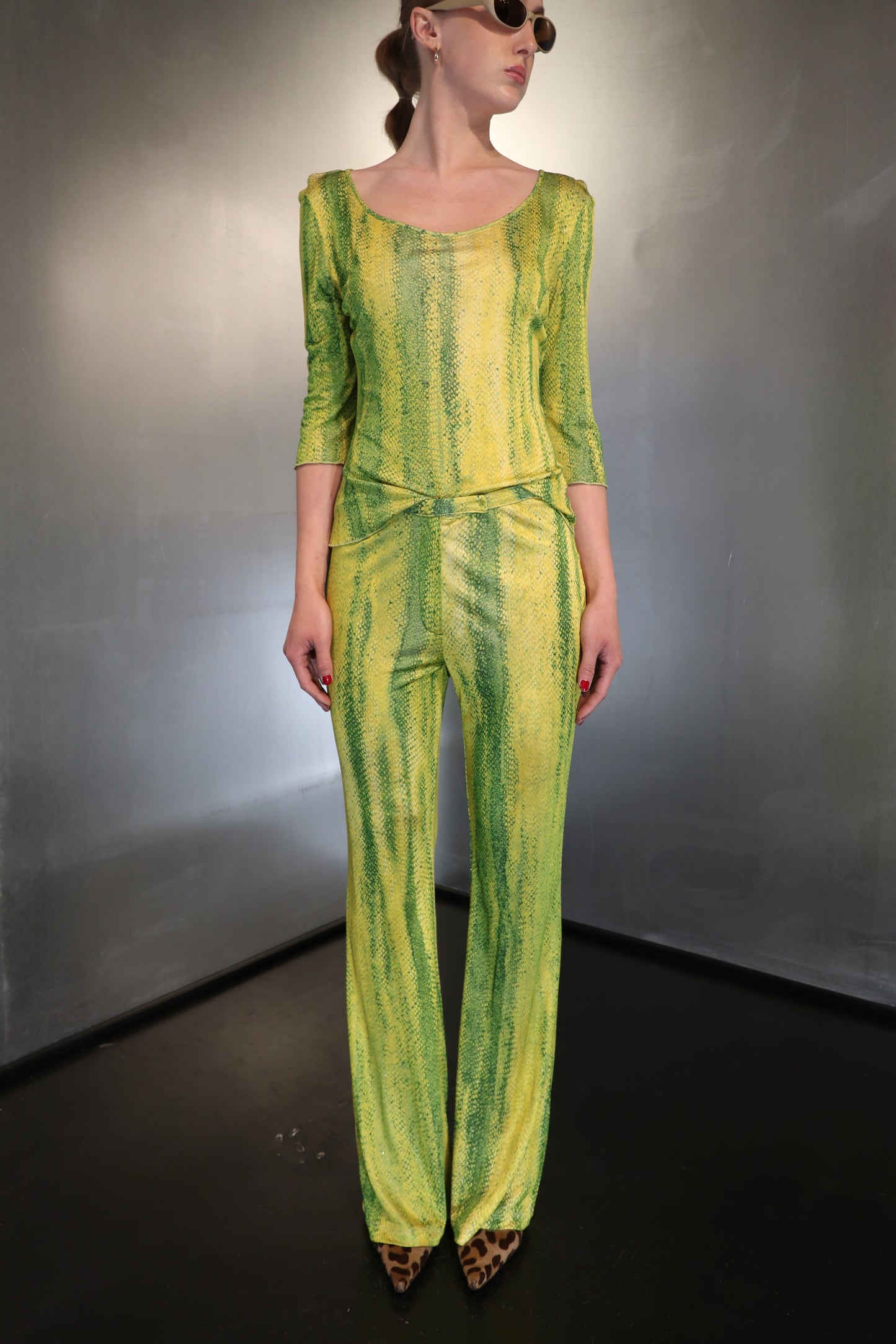 Vintage Class Roberto Cavalli Green Snake Print Set
