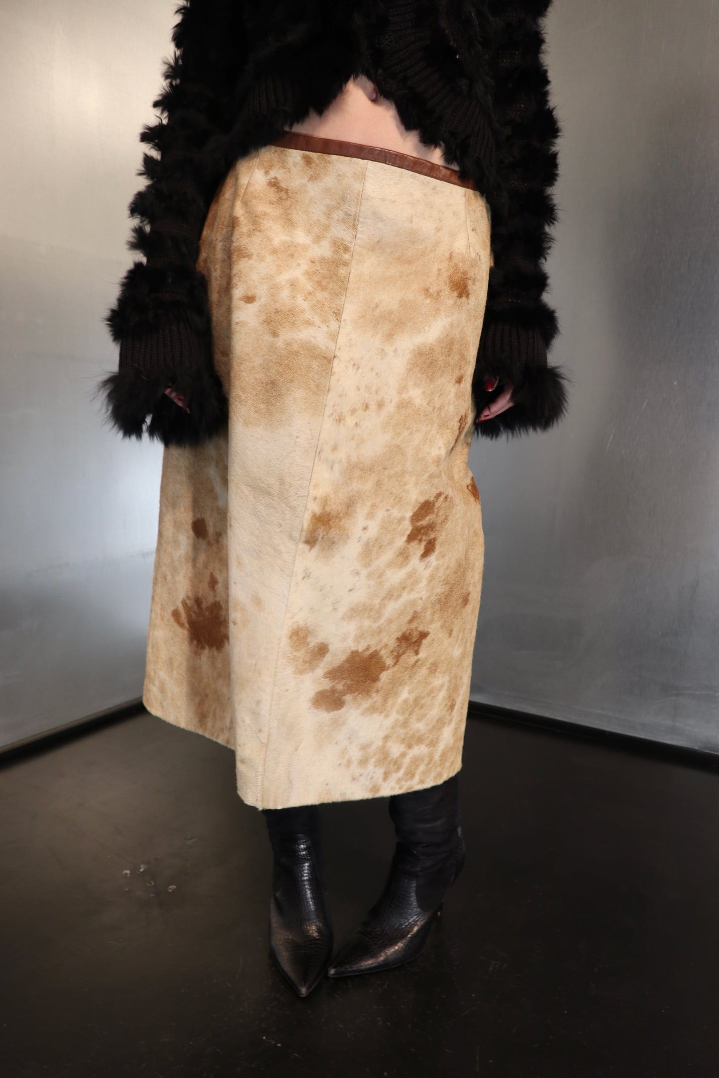 Cowhide calf hair midi skirt