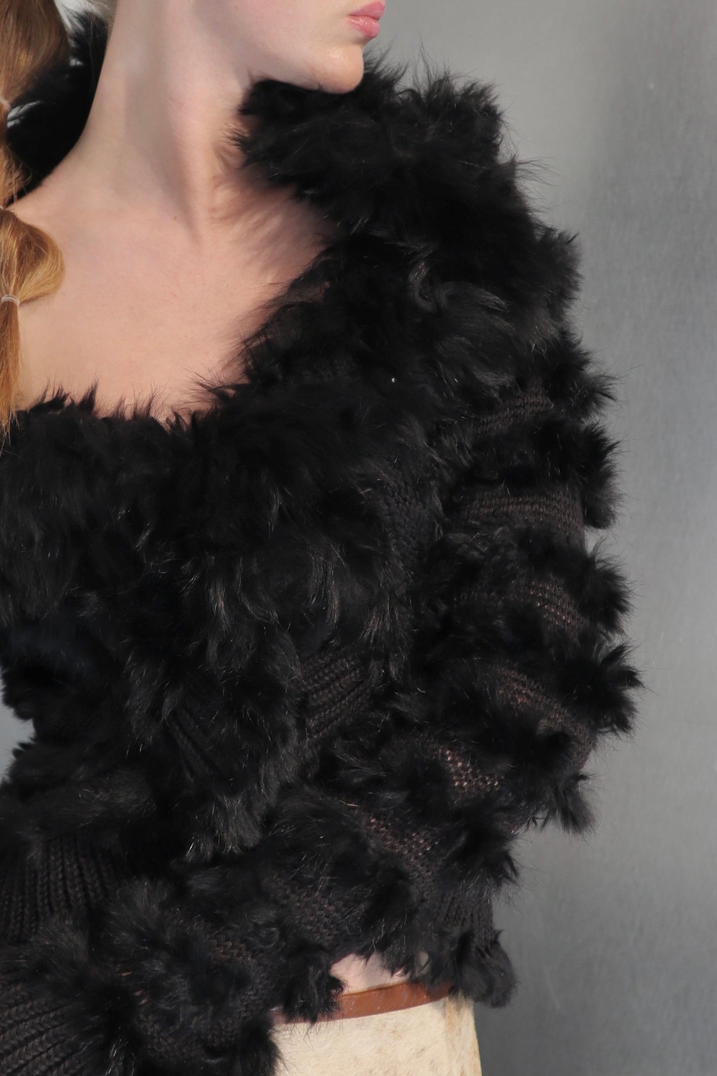 Shaggy Fur Patchwork knit cardigan