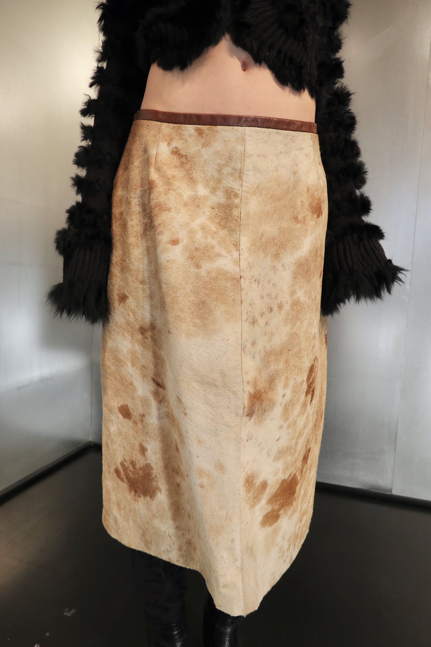 Cowhide calf hair midi skirt