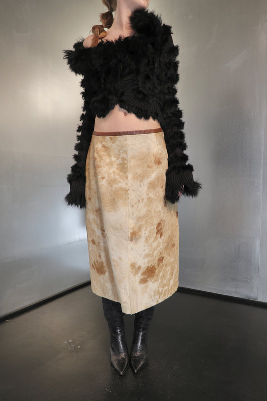 Cowhide calf hair midi skirt