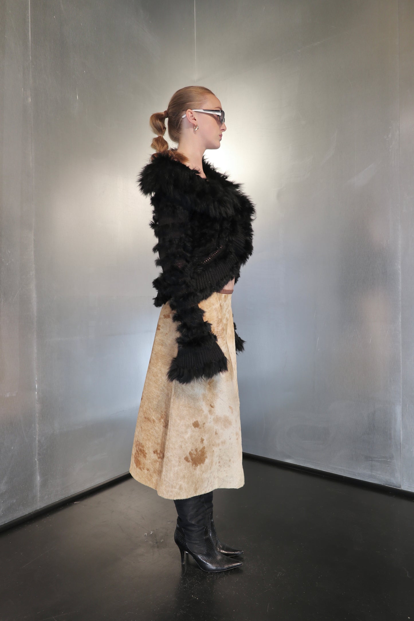 Cowhide calf hair midi skirt