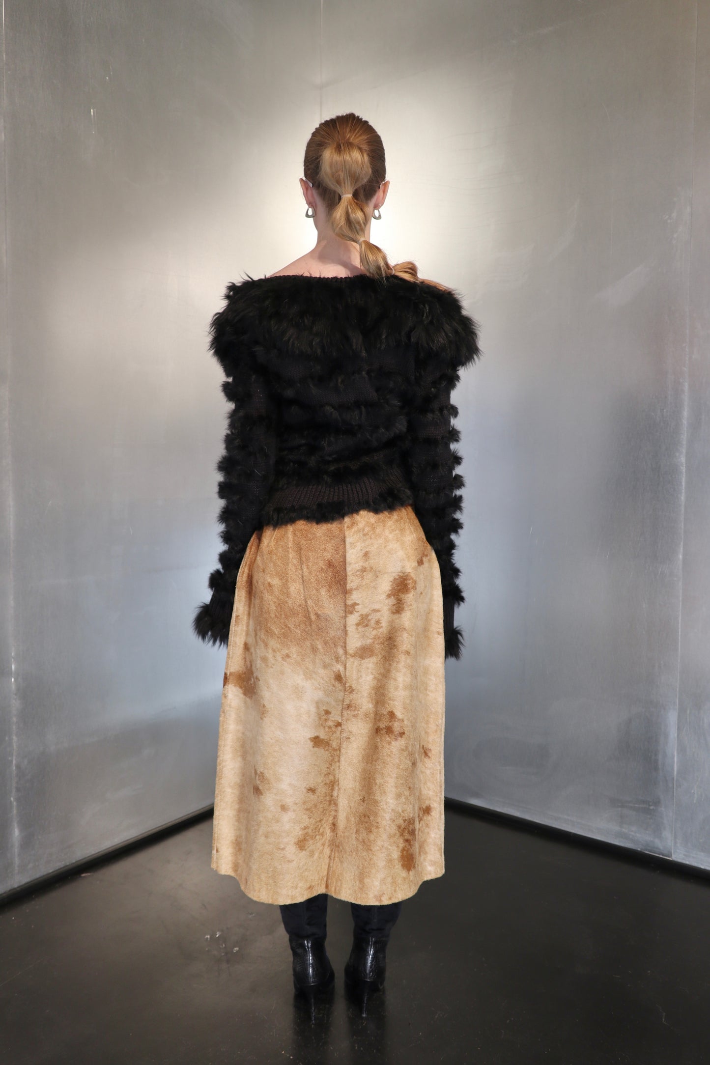 Cowhide calf hair midi skirt