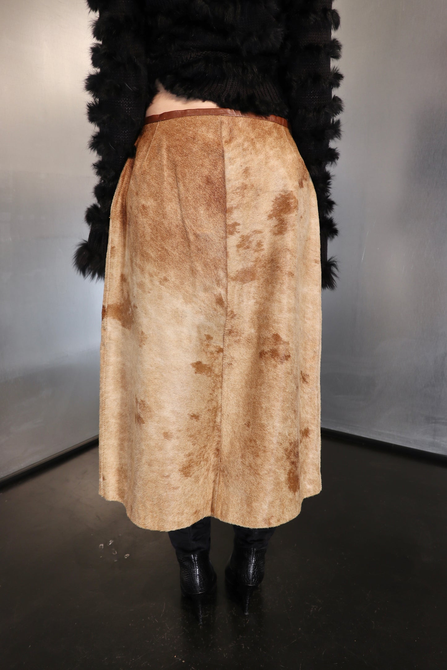 Cowhide calf hair midi skirt